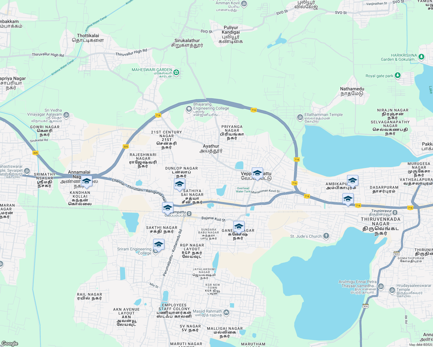 map of restaurants, bars, coffee shops, grocery stores, and more near Vinayagapuram Road in Veppampattu