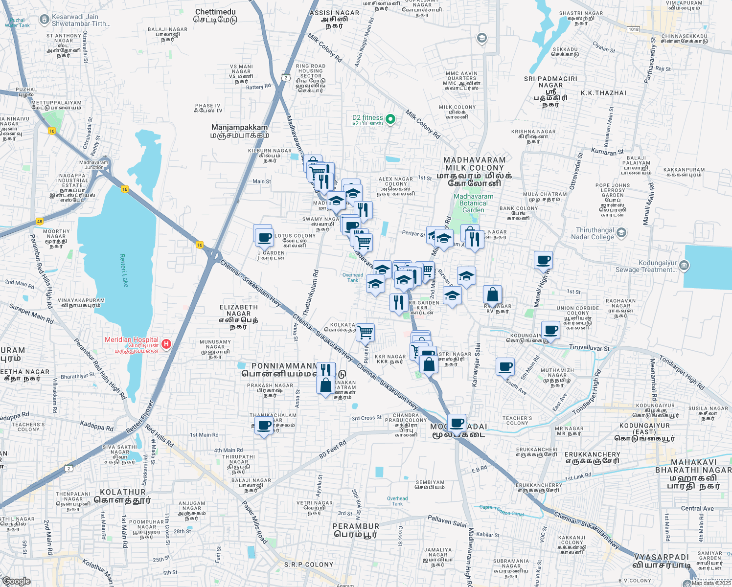 map of restaurants, bars, coffee shops, grocery stores, and more near in Chennai
