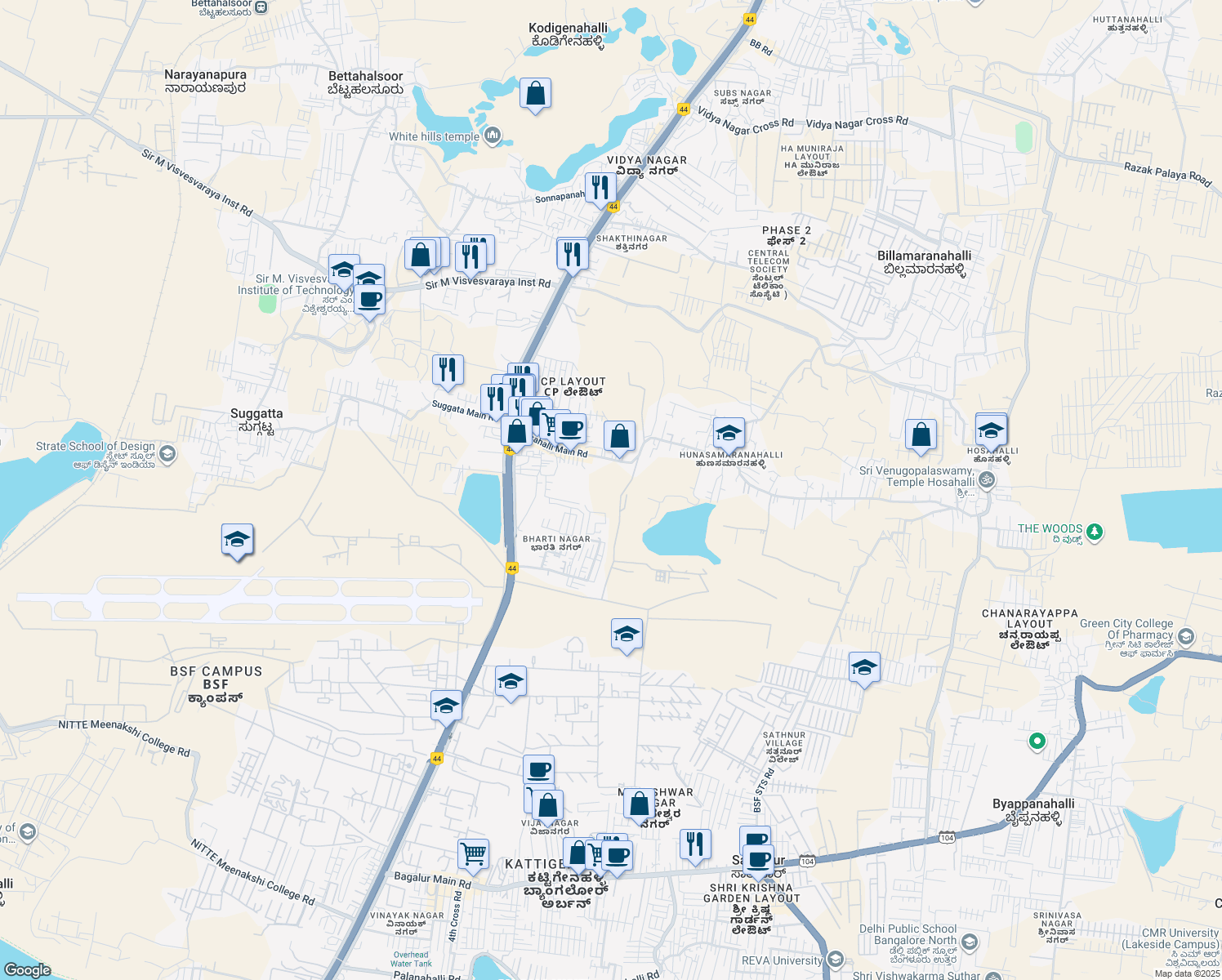 map of restaurants, bars, coffee shops, grocery stores, and more near in Bengaluru