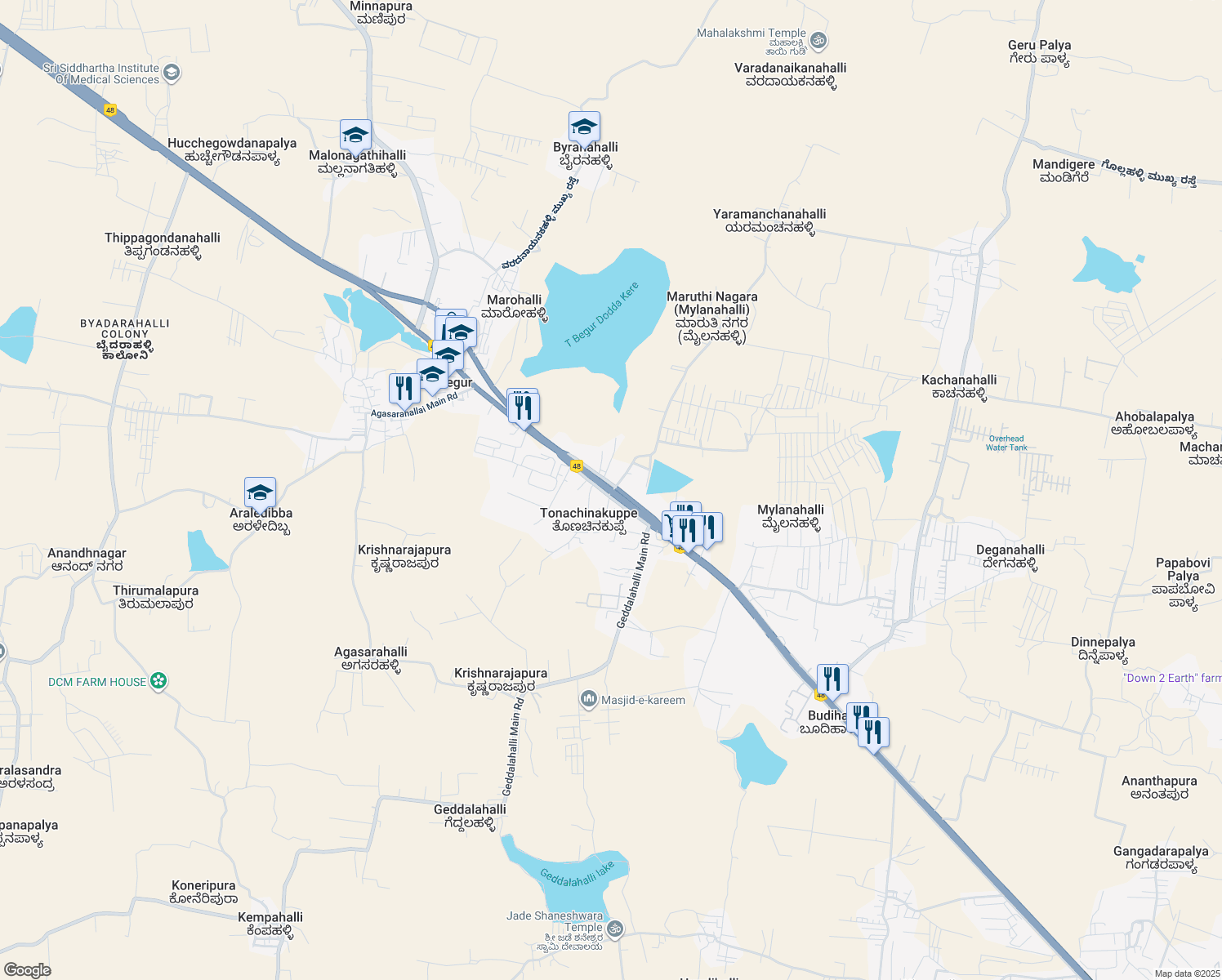 map of restaurants, bars, coffee shops, grocery stores, and more near National Highway 4 in Bangalore Division