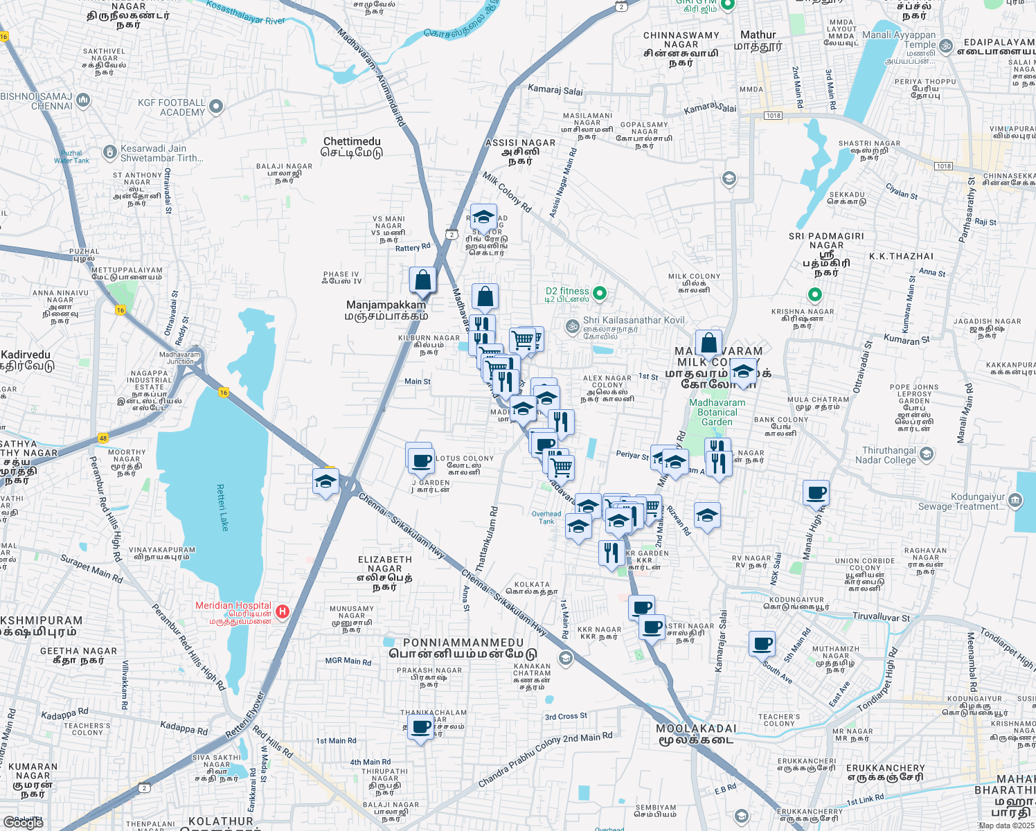 map of restaurants, bars, coffee shops, grocery stores, and more near in Chennai