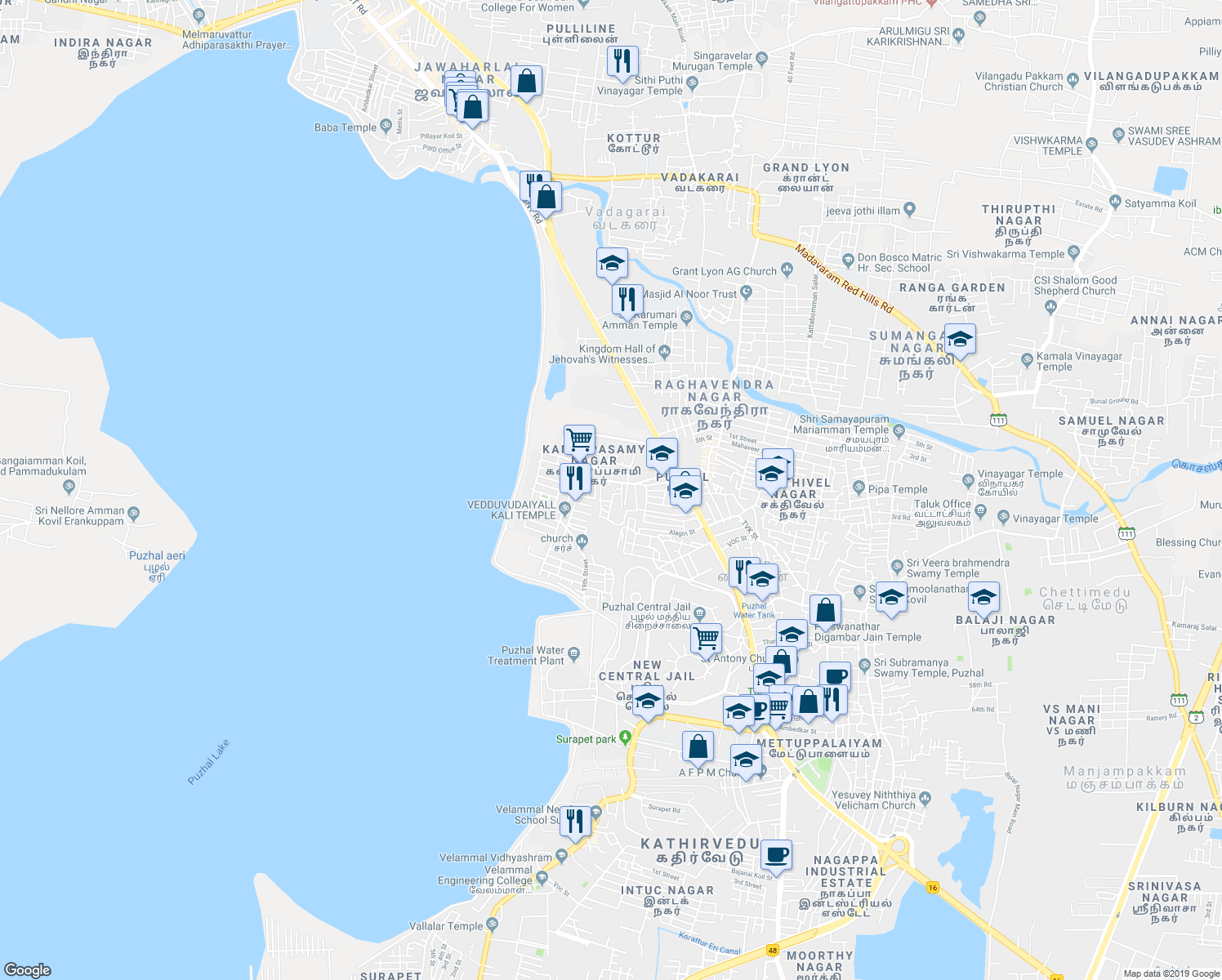 map of restaurants, bars, coffee shops, grocery stores, and more near in Chennai