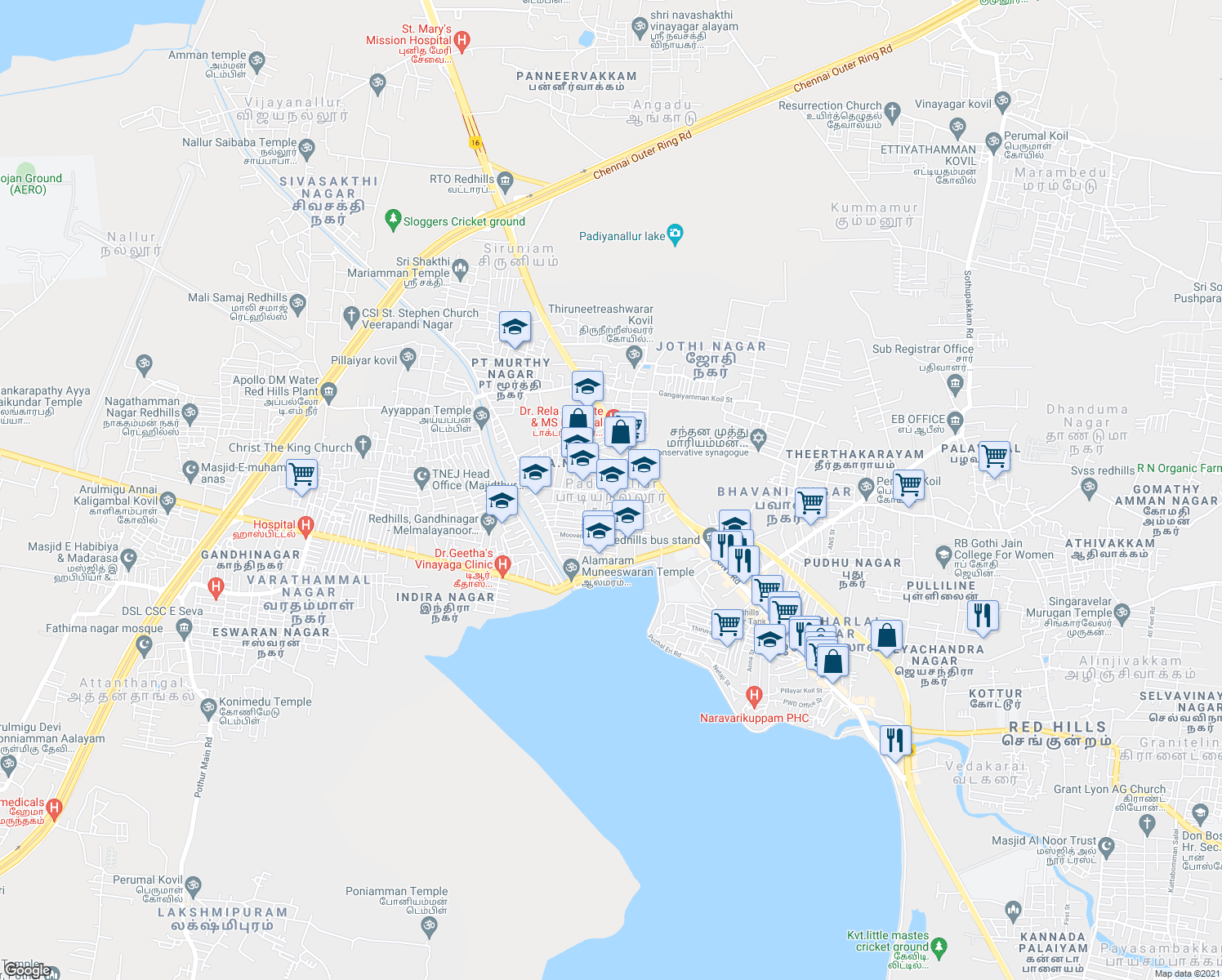 map of restaurants, bars, coffee shops, grocery stores, and more near in Chennai