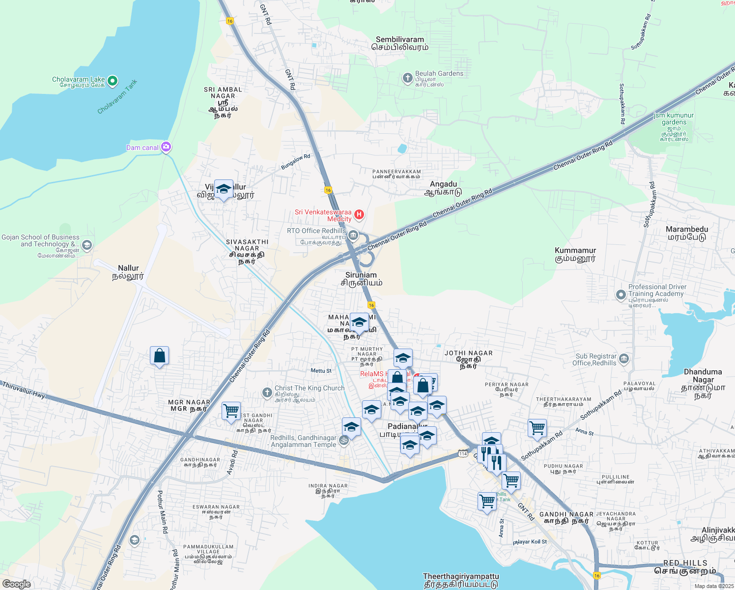map of restaurants, bars, coffee shops, grocery stores, and more near in Chennai