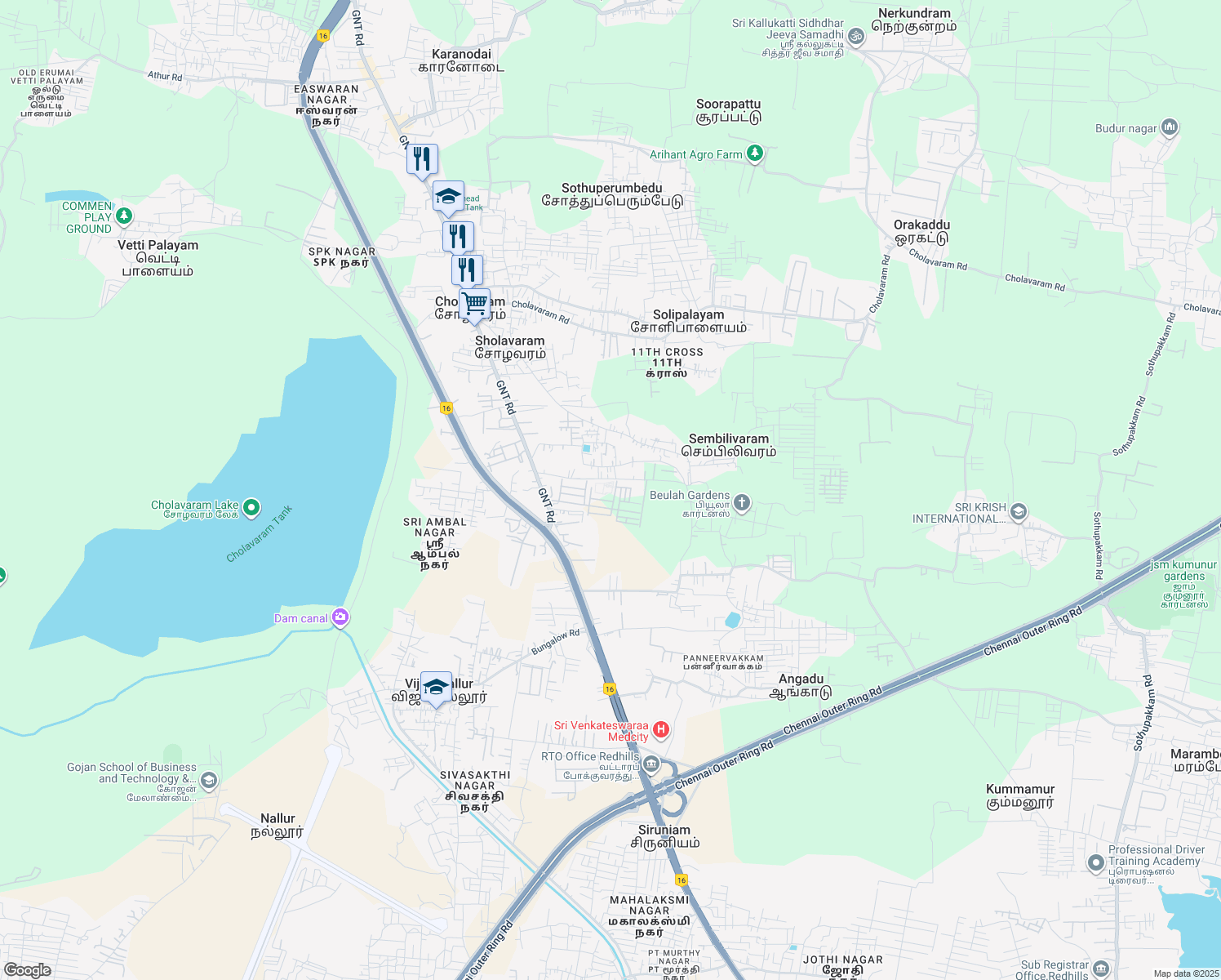 map of restaurants, bars, coffee shops, grocery stores, and more near in Chennai