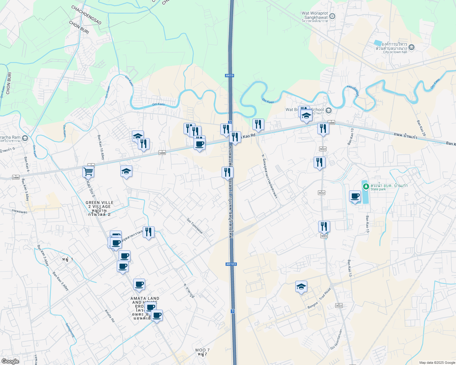 map of restaurants, bars, coffee shops, grocery stores, and more near ทางหลวงพิเศษหมายเลข 7 in Tambon Ban Kao