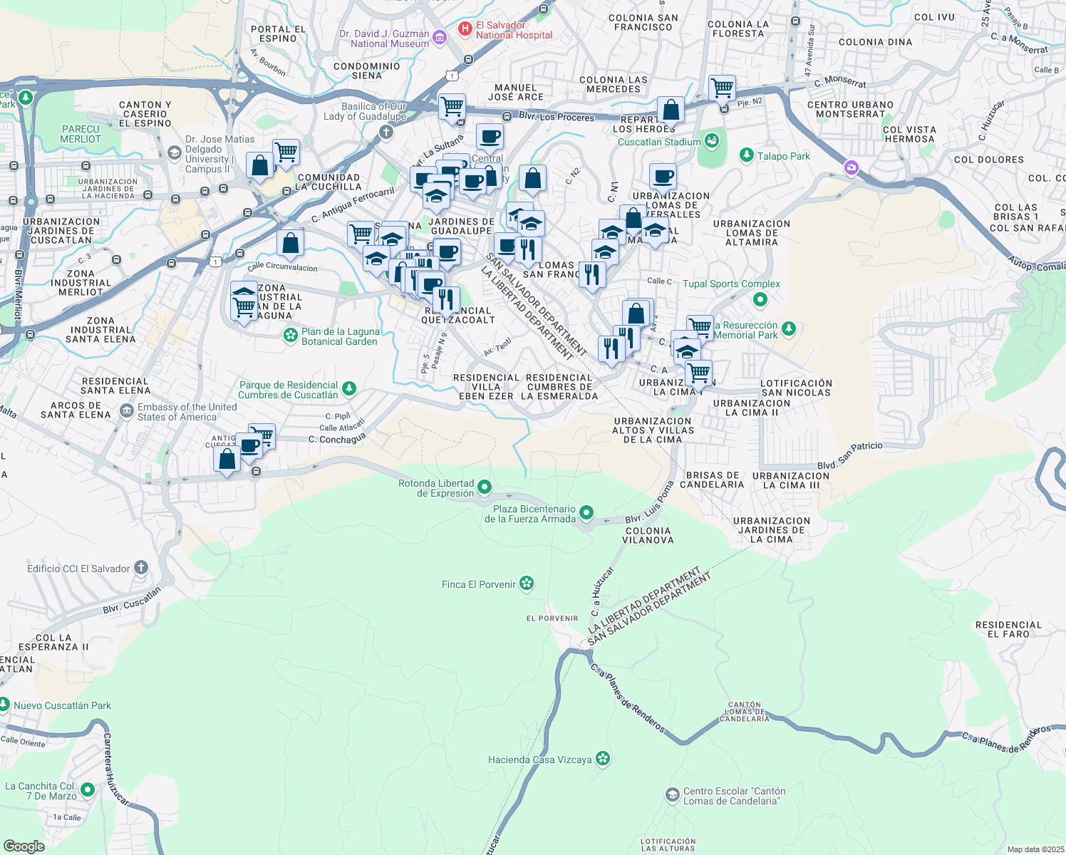 map of restaurants, bars, coffee shops, grocery stores, and more near in 