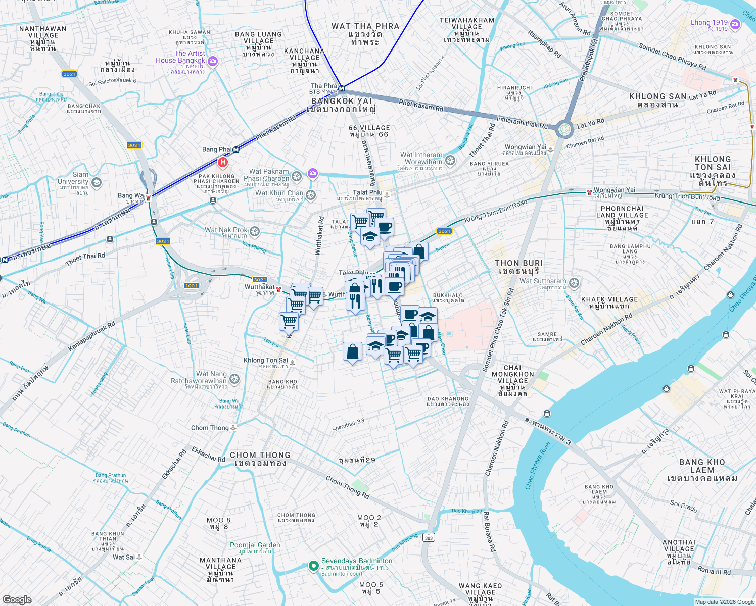 map of restaurants, bars, coffee shops, grocery stores, and more near in Bangkok