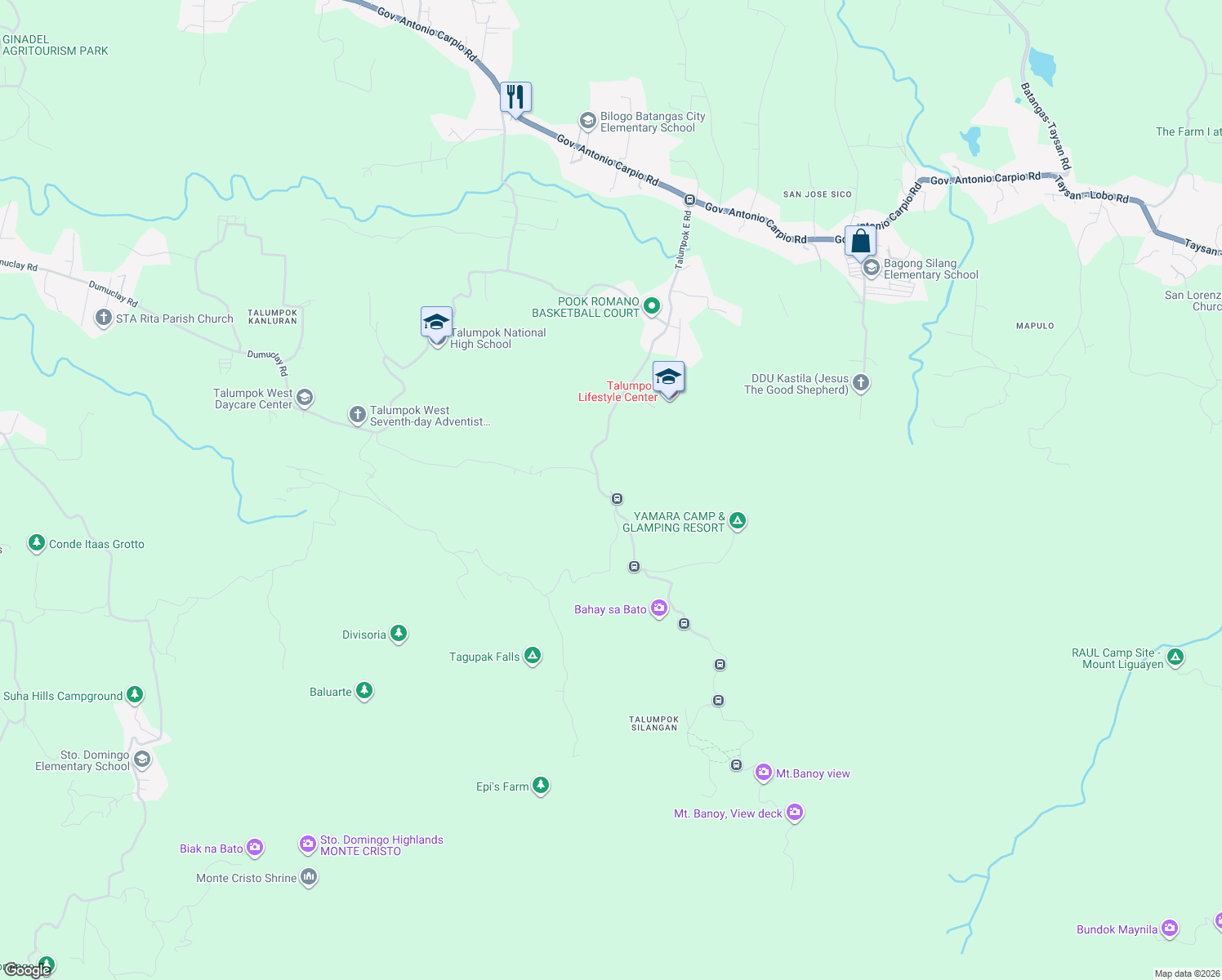 map of restaurants, bars, coffee shops, grocery stores, and more near Gov. Antonio Carpio Road in Batangas City