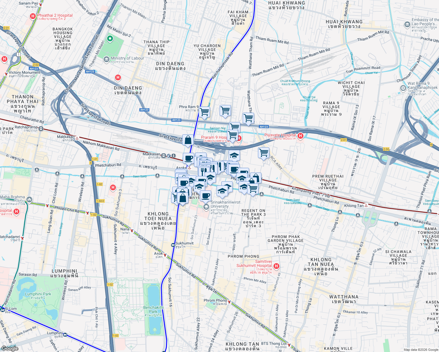 map of restaurants, bars, coffee shops, grocery stores, and more near in 