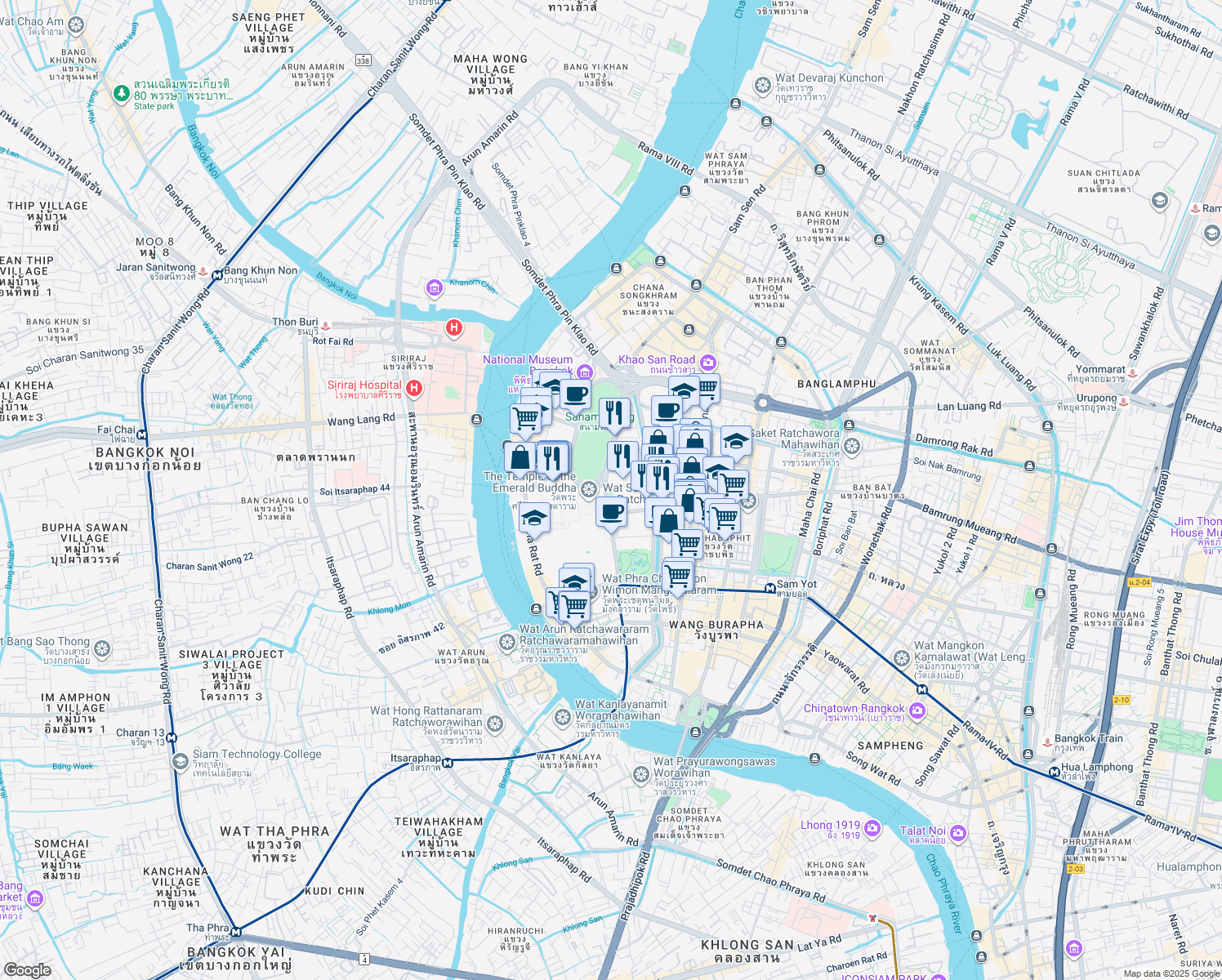 map of restaurants, bars, coffee shops, grocery stores, and more near in Bangkok