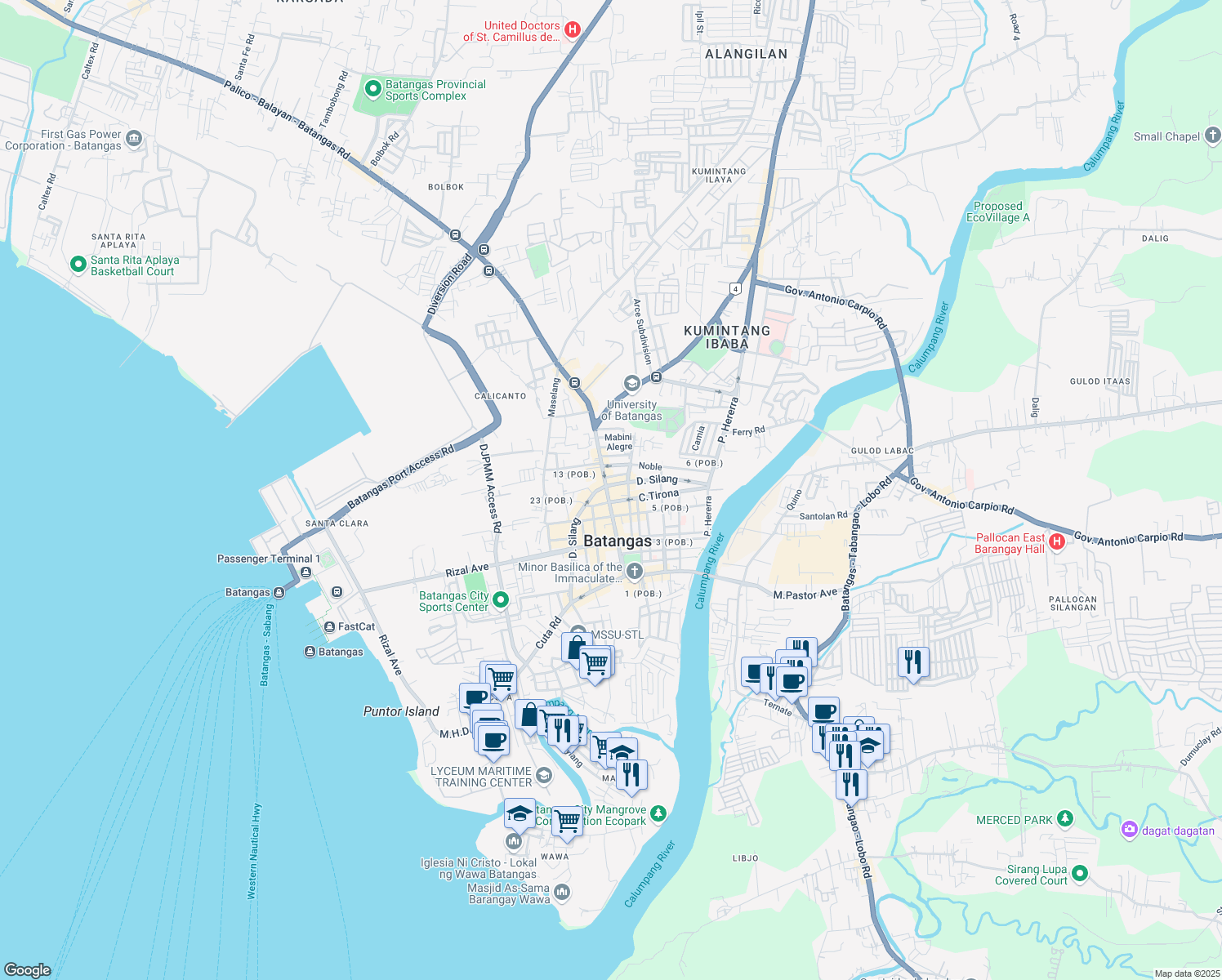 map of restaurants, bars, coffee shops, grocery stores, and more near D. Silang in Batangas