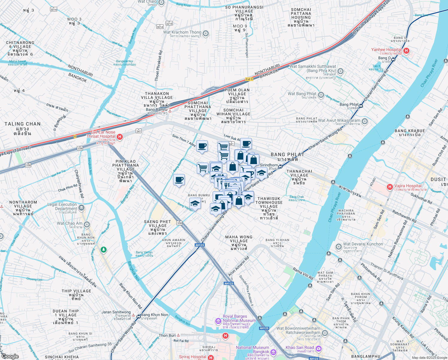 map of restaurants, bars, coffee shops, grocery stores, and more near in 
