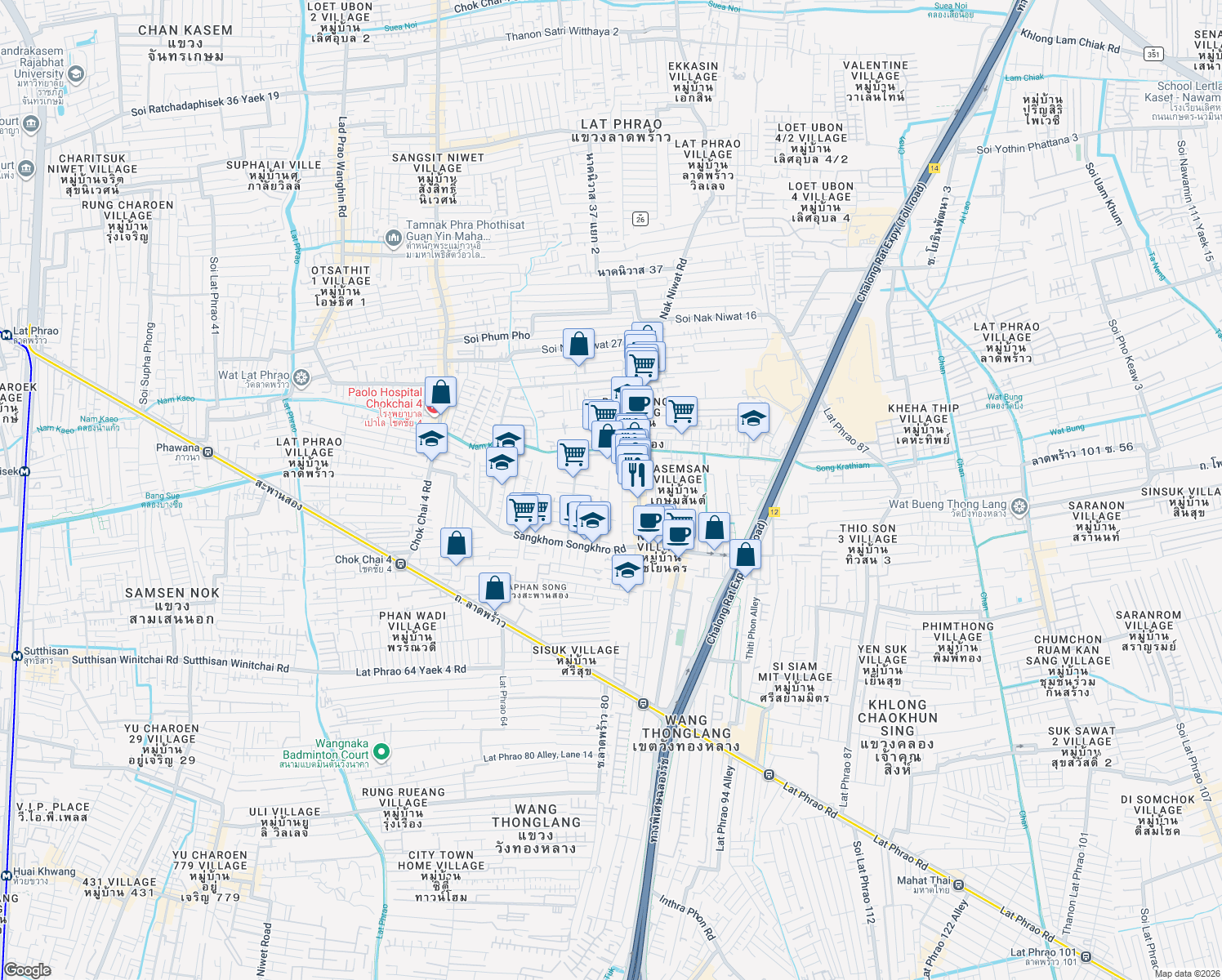 map of restaurants, bars, coffee shops, grocery stores, and more near  in 