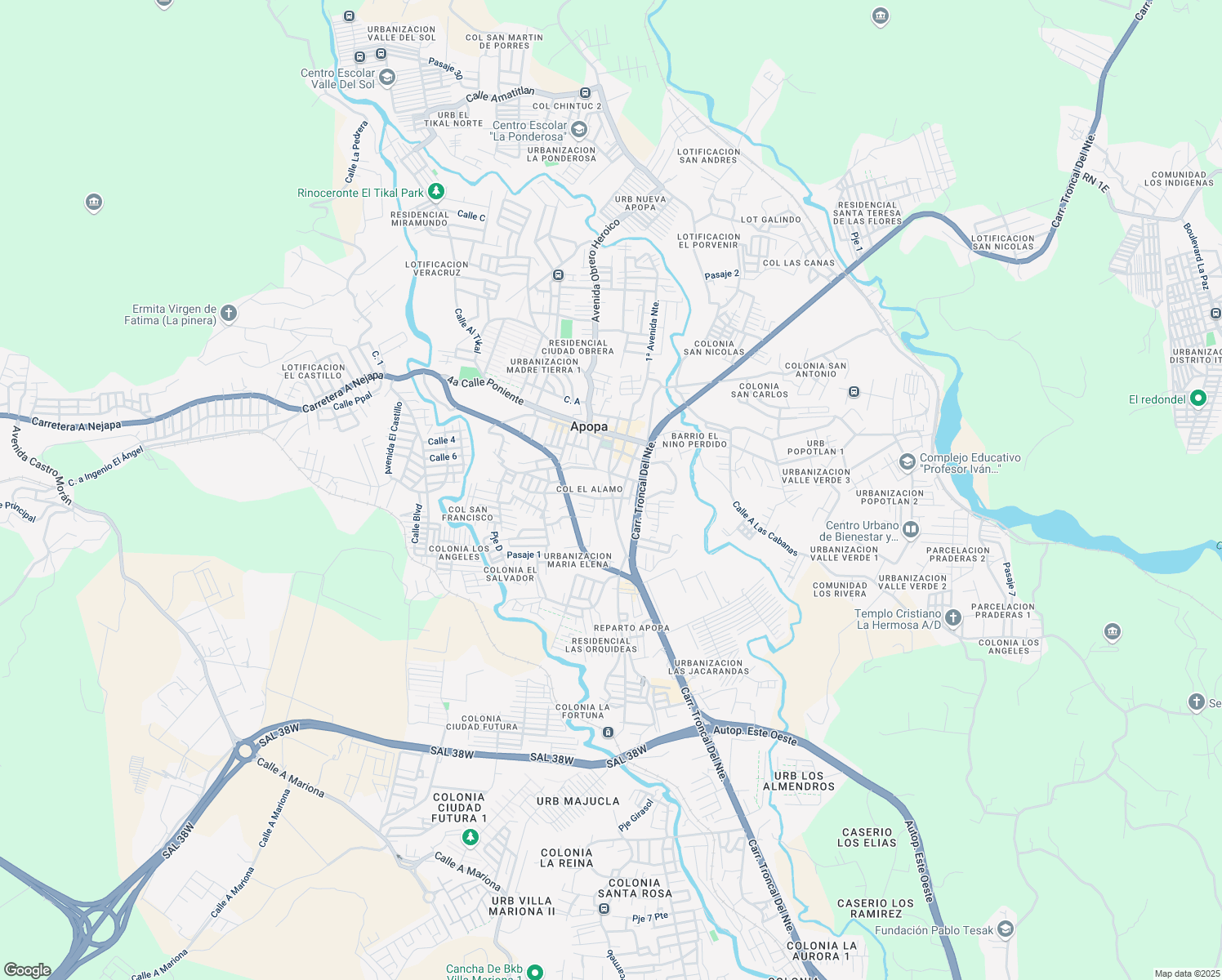 map of restaurants, bars, coffee shops, grocery stores, and more near Avenida Quirino Chavez Sur in Apopa