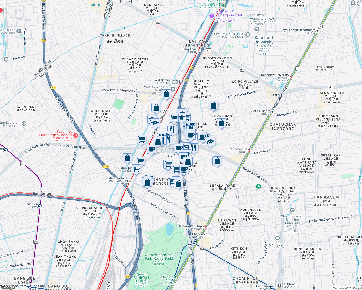 map of restaurants, bars, coffee shops, grocery stores, and more near in Bangkok
