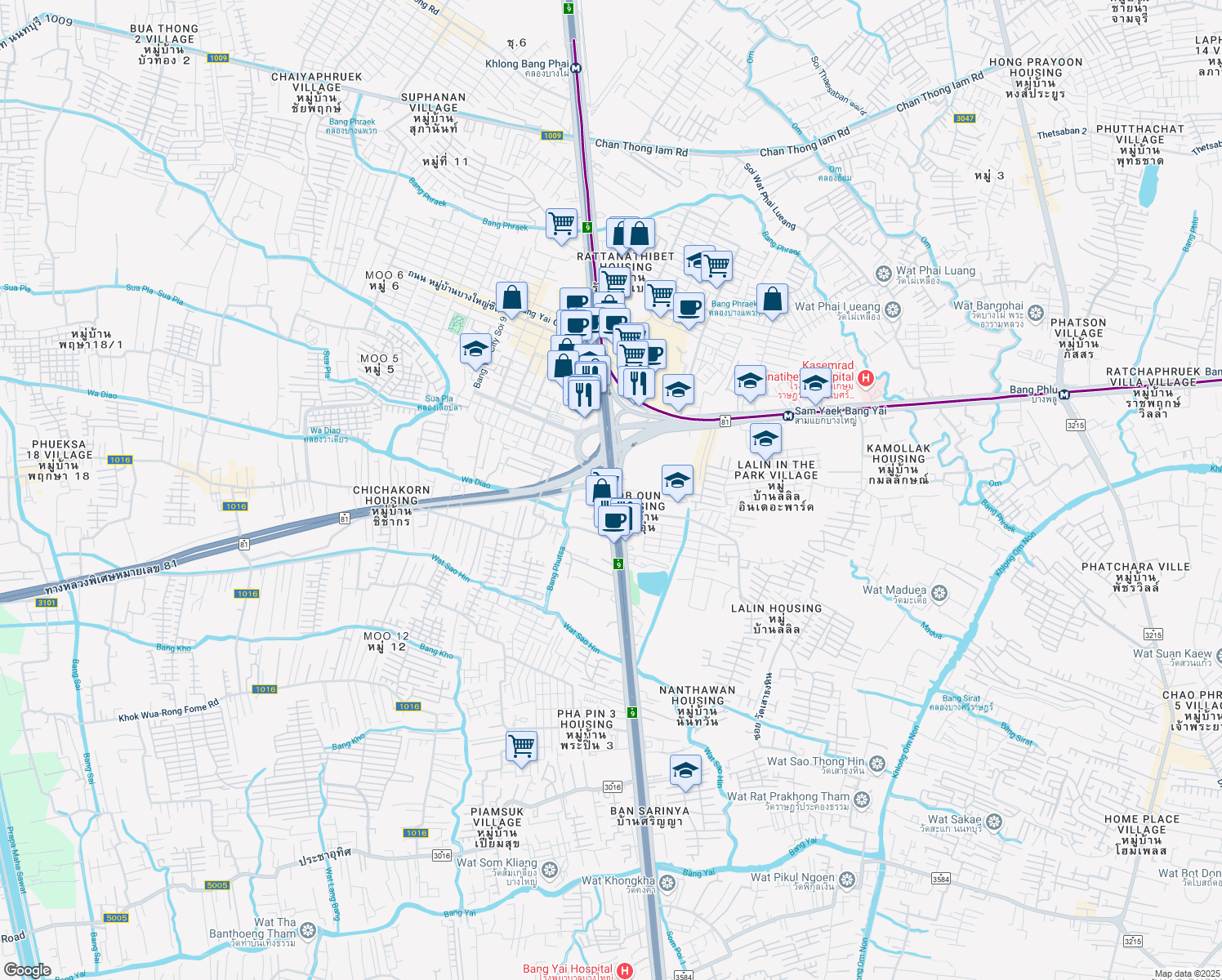 map of restaurants, bars, coffee shops, grocery stores, and more near วงแหวนรอบนอกกรุงเทพมหานครฝั่งตะวันตก in Tambon Sao Thong Hin