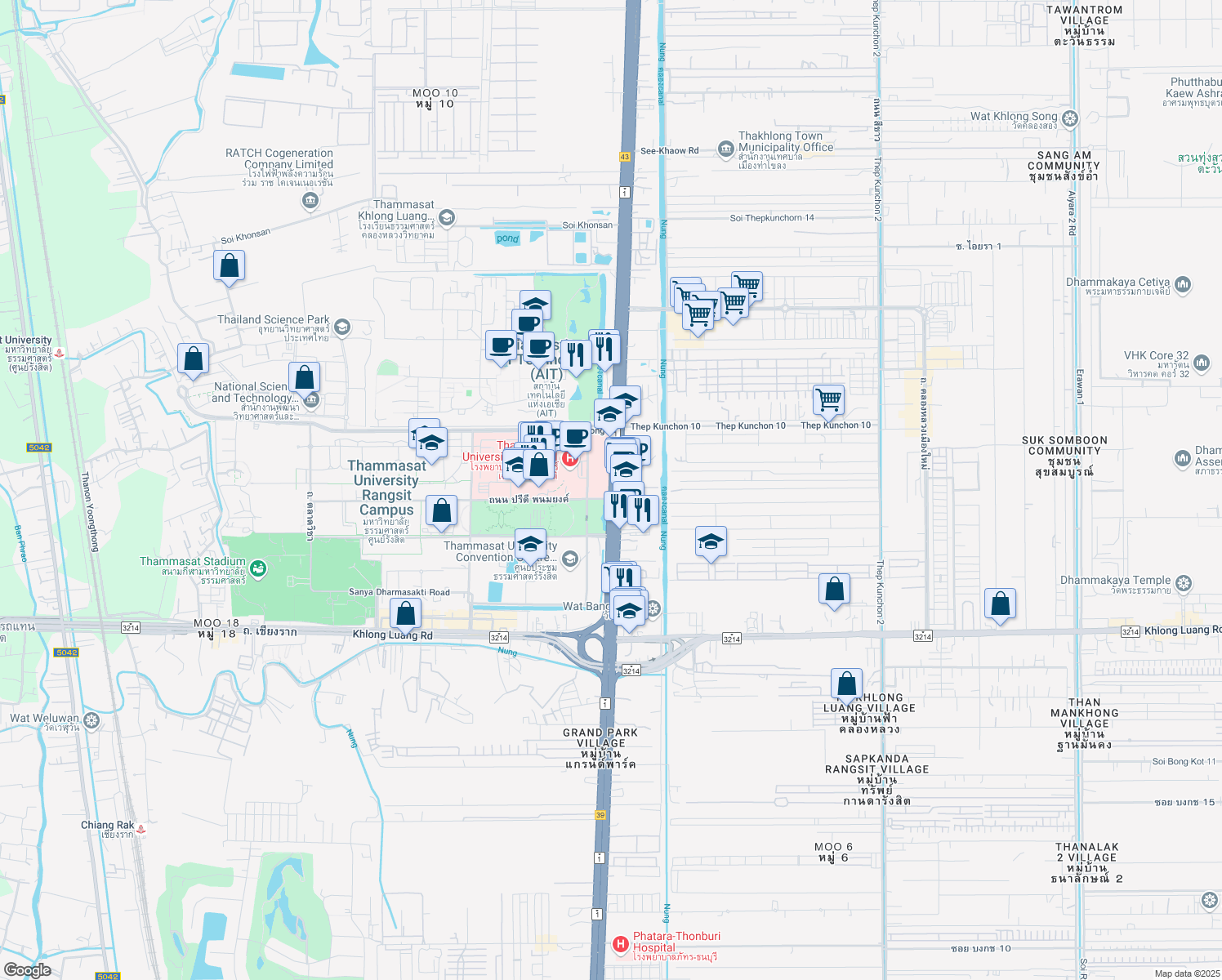 map of restaurants, bars, coffee shops, grocery stores, and more near Thanon Phaholyothin Frontage in Tambon Khlong Nung