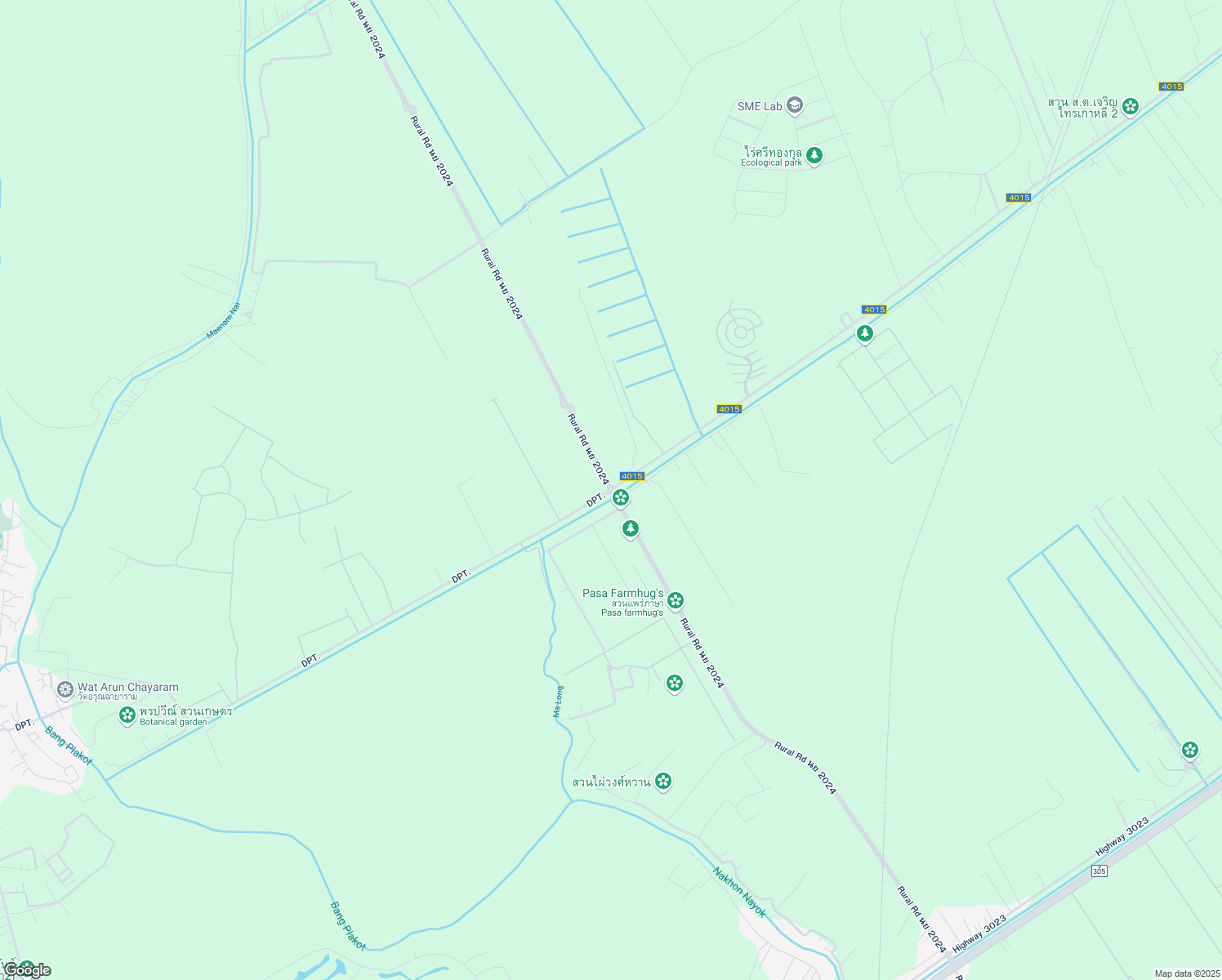 map of restaurants, bars, coffee shops, grocery stores, and more near ทางหลวงชนบท นย.4015 in Tambon Bang Pla Kot