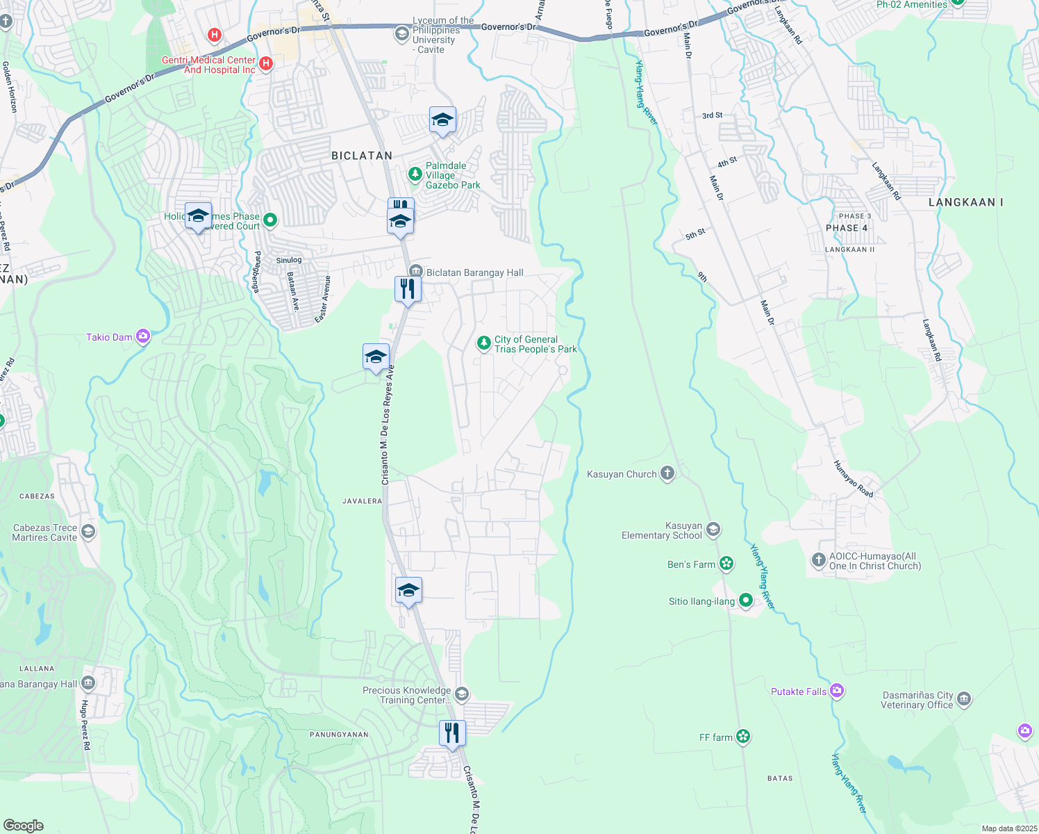 map of restaurants, bars, coffee shops, grocery stores, and more near Crisanto M. De Los Reyes Ave in General Trias