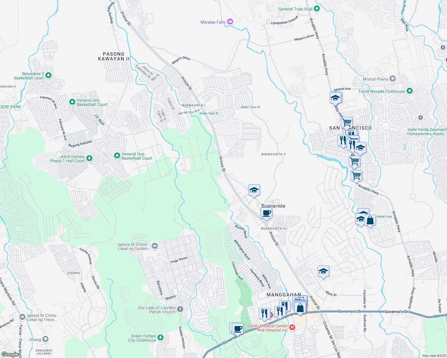 map of restaurants, bars, coffee shops, grocery stores, and more near Governor Ferrer Drive in General Trias