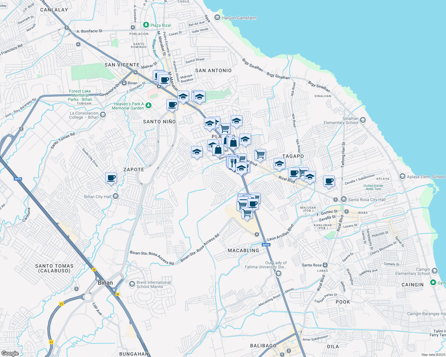 map of restaurants, bars, coffee shops, grocery stores, and more near Unnamed Road in Santa Rosa