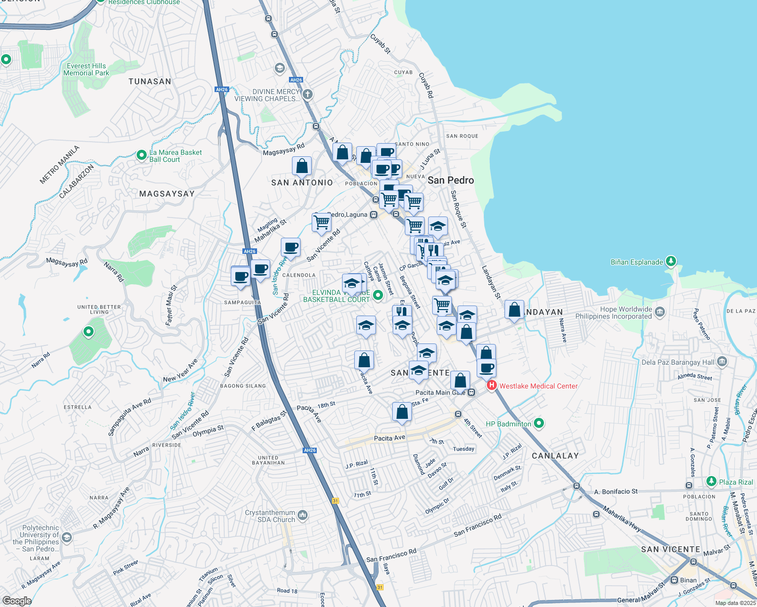 map of restaurants, bars, coffee shops, grocery stores, and more near 3 Campanilla in San Pedro