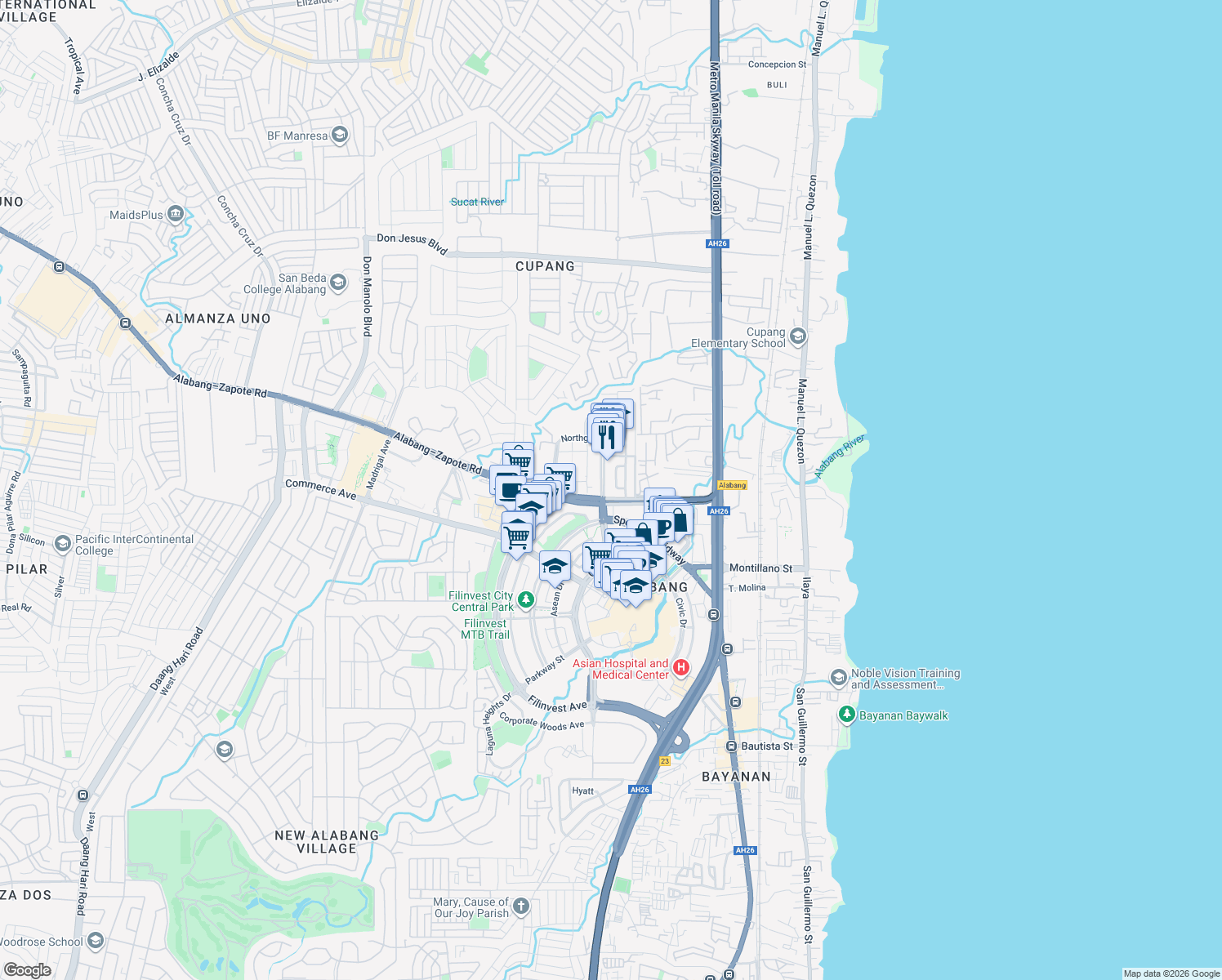 map of restaurants, bars, coffee shops, grocery stores, and more near in Muntinlupa