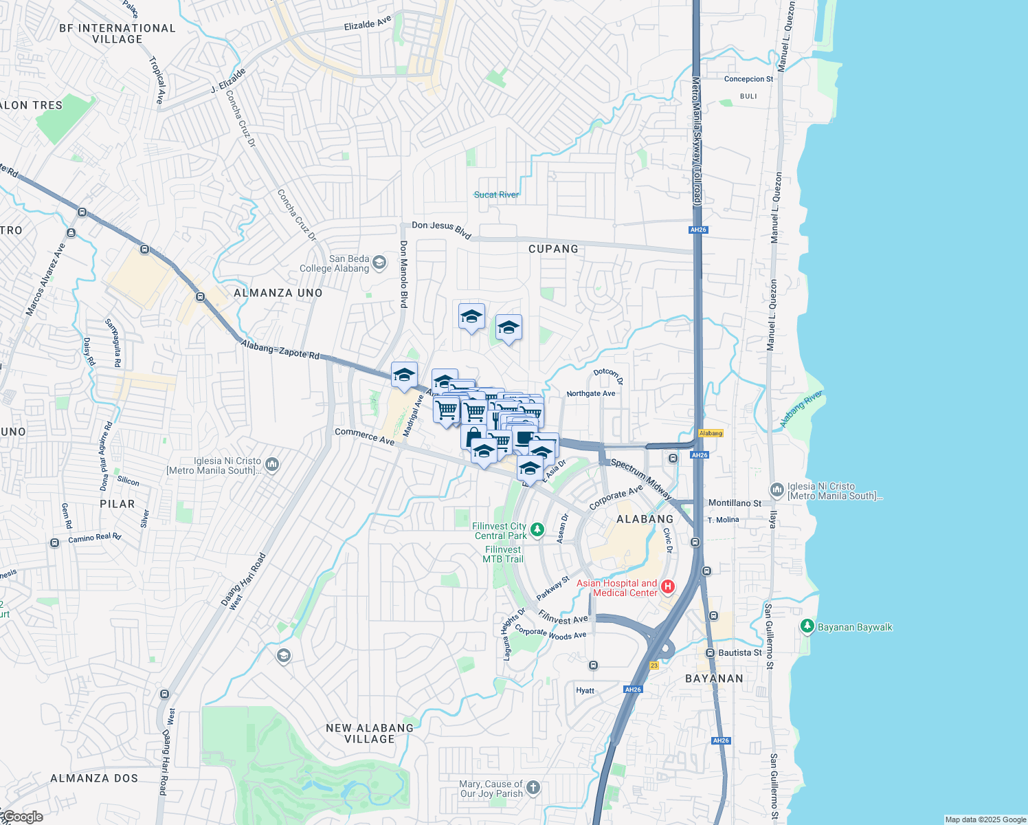 map of restaurants, bars, coffee shops, grocery stores, and more near in Muntinlupa