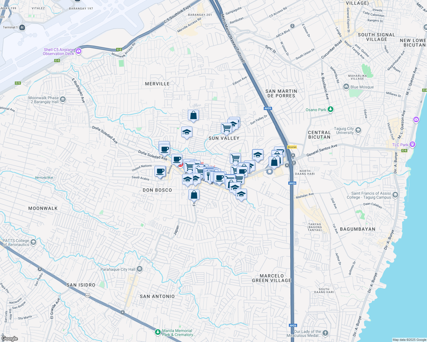 map of restaurants, bars, coffee shops, grocery stores, and more near Kingfisher in Manila