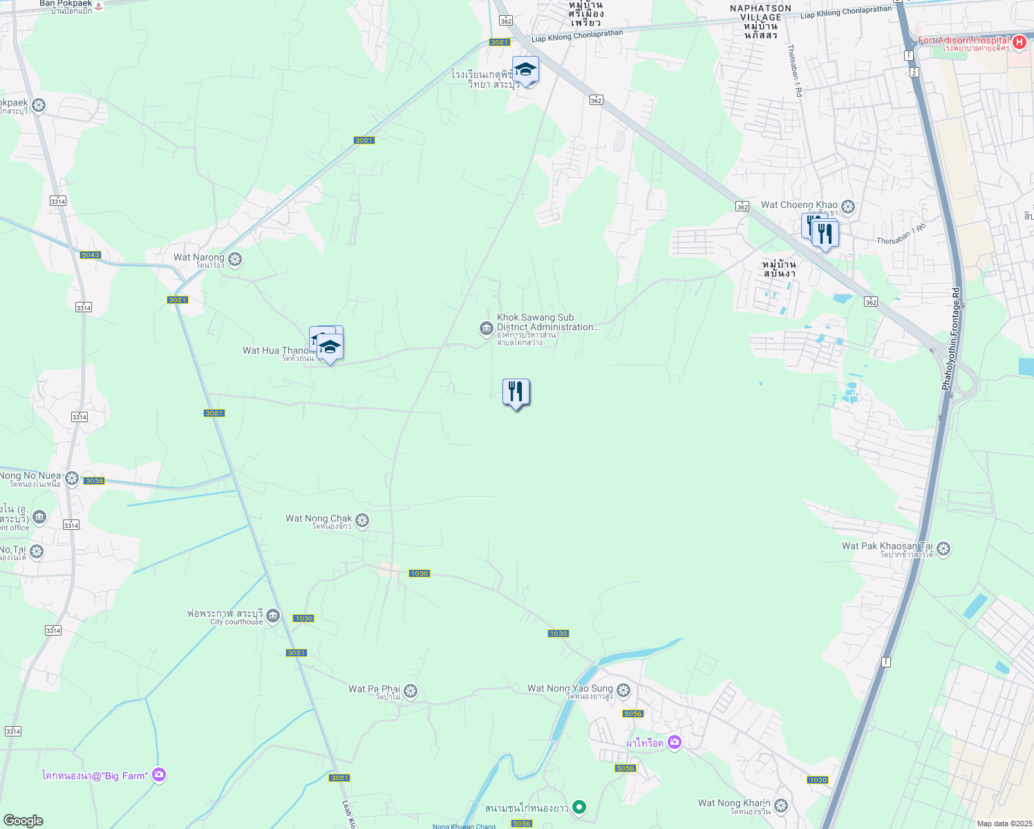 map of restaurants, bars, coffee shops, grocery stores, and more near Soi Mu Ban Chok Anan in Tambon Nong Yao