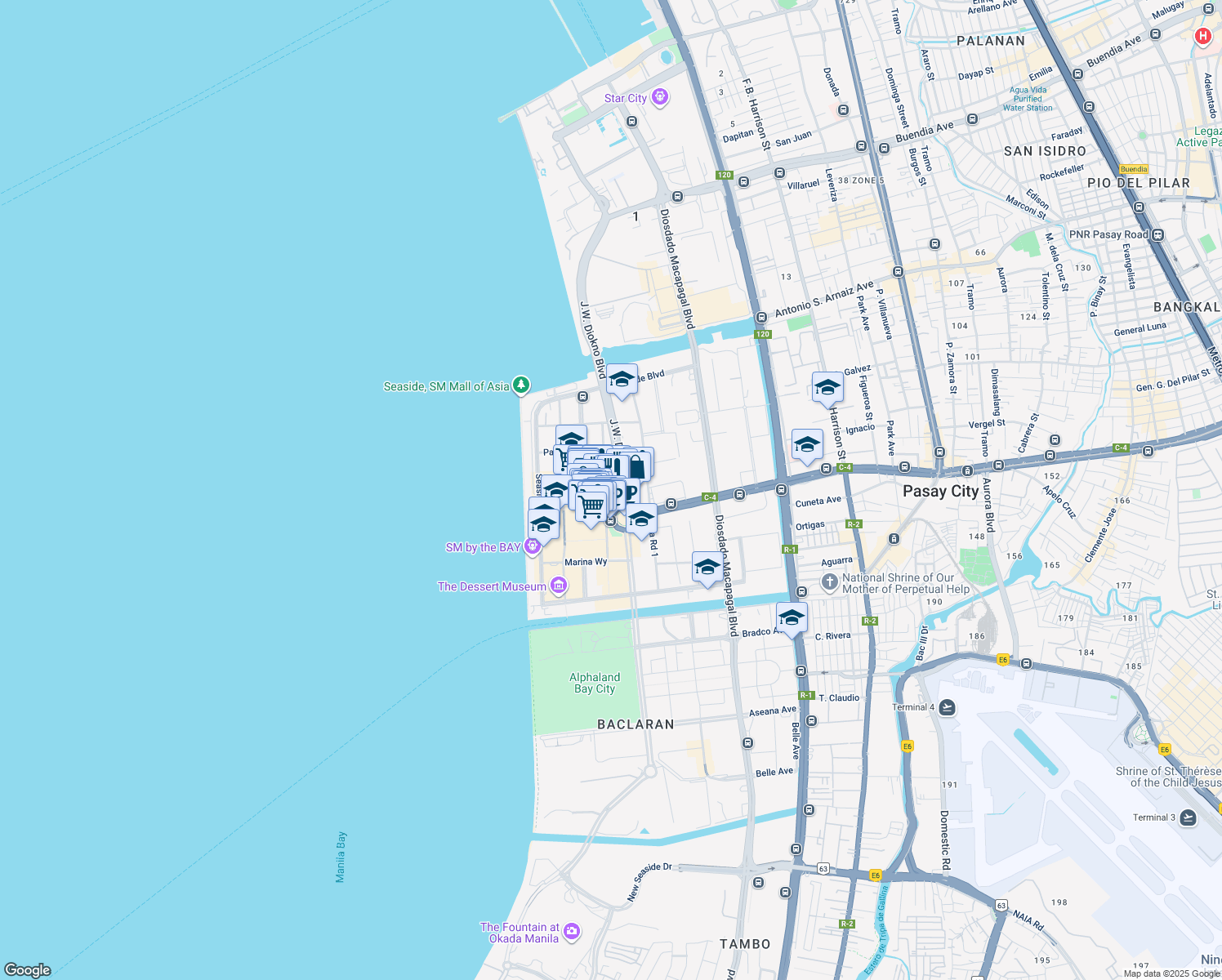 map of restaurants, bars, coffee shops, grocery stores, and more near 504 Pacific Drive in Pasay City