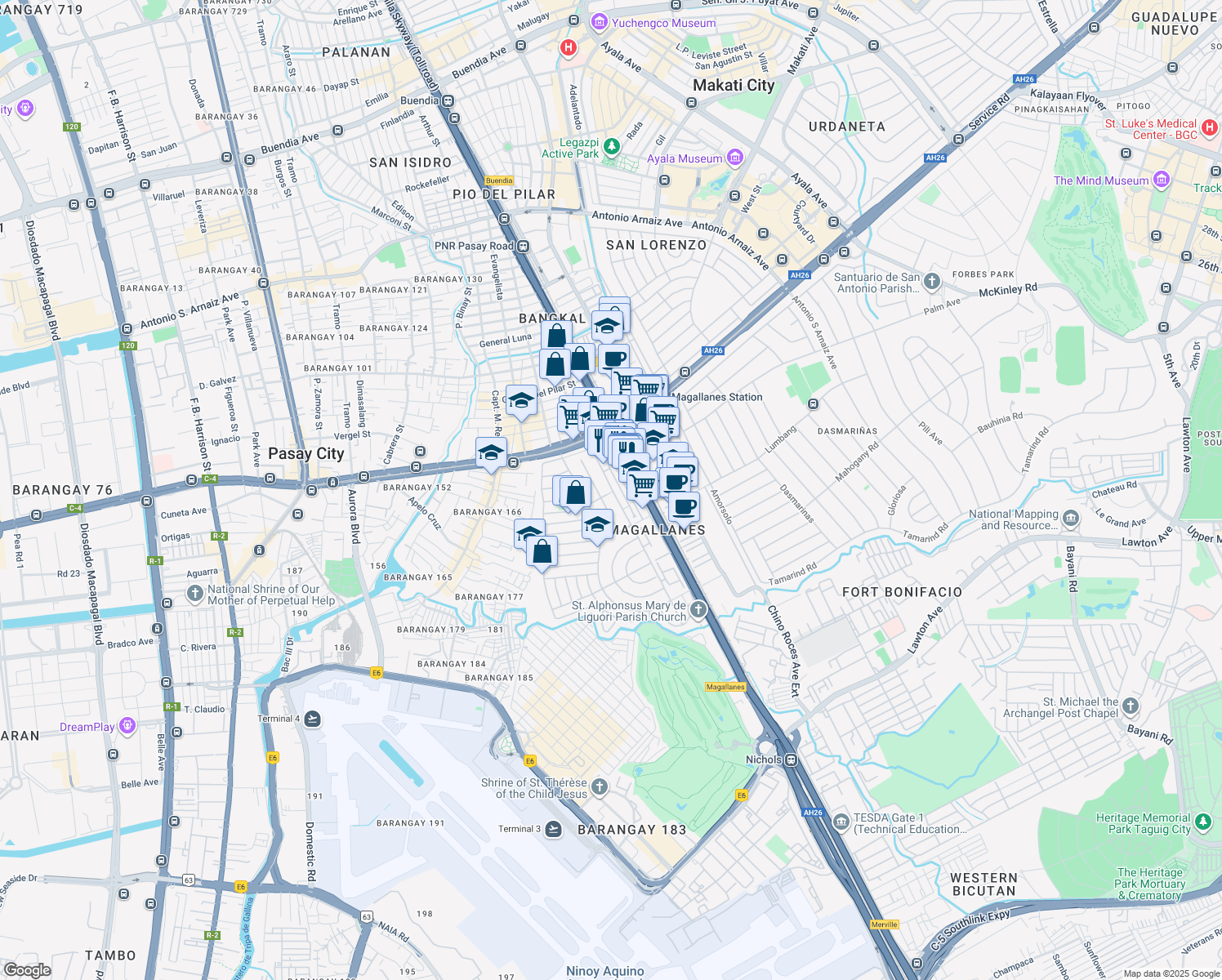 map of restaurants, bars, coffee shops, grocery stores, and more near 4 * Lapu Lapu St Magallanes Village-Makati City in Makati