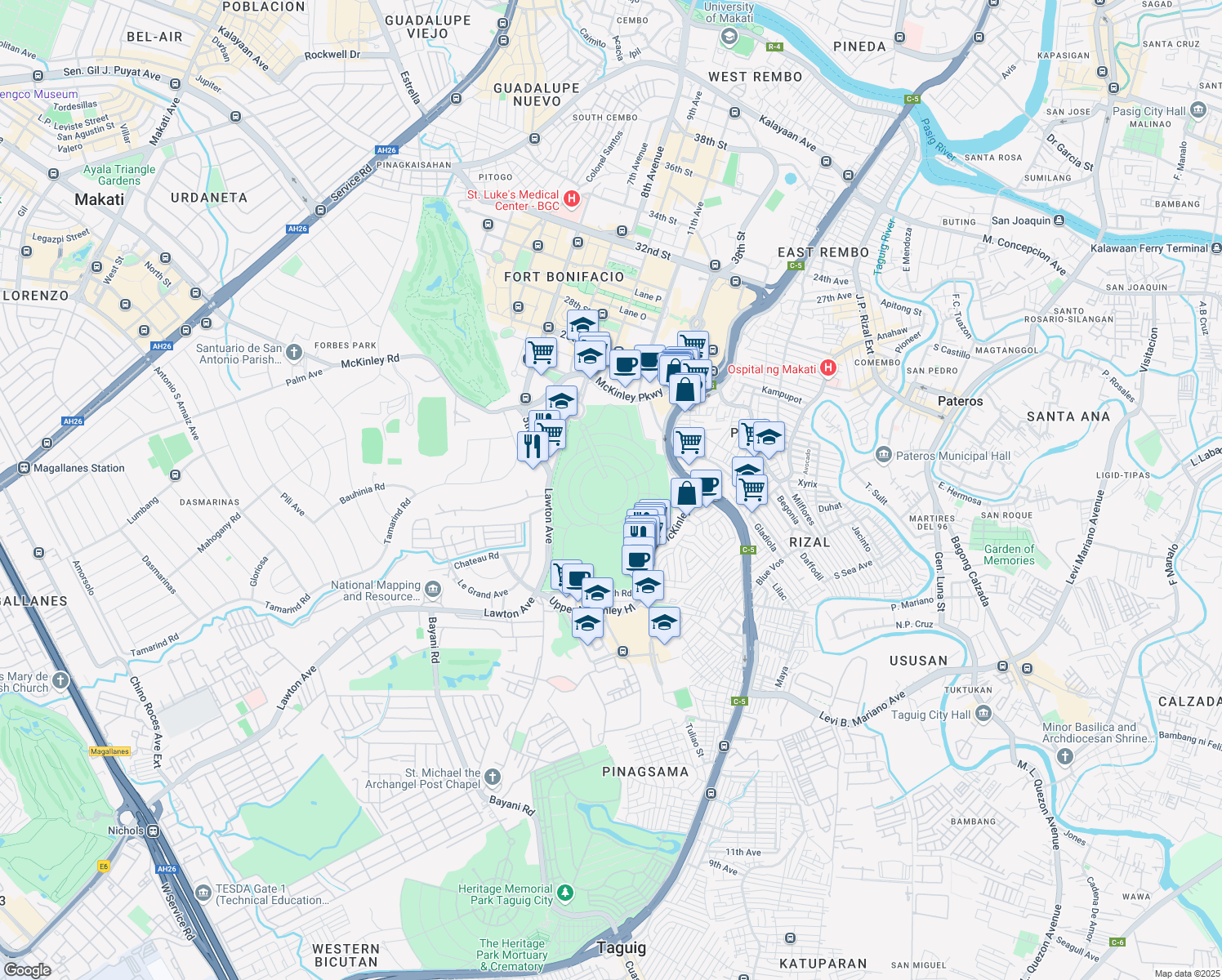 map of restaurants, bars, coffee shops, grocery stores, and more near in 