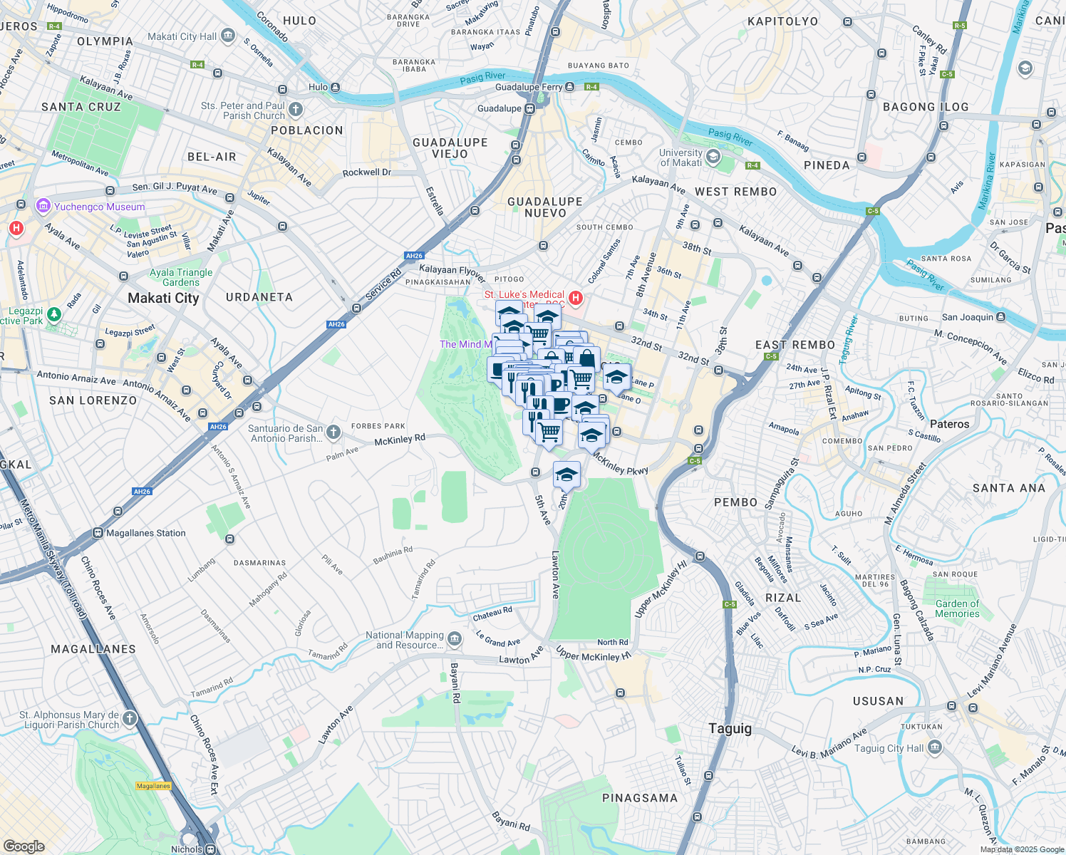 map of restaurants, bars, coffee shops, grocery stores, and more near in Taguig