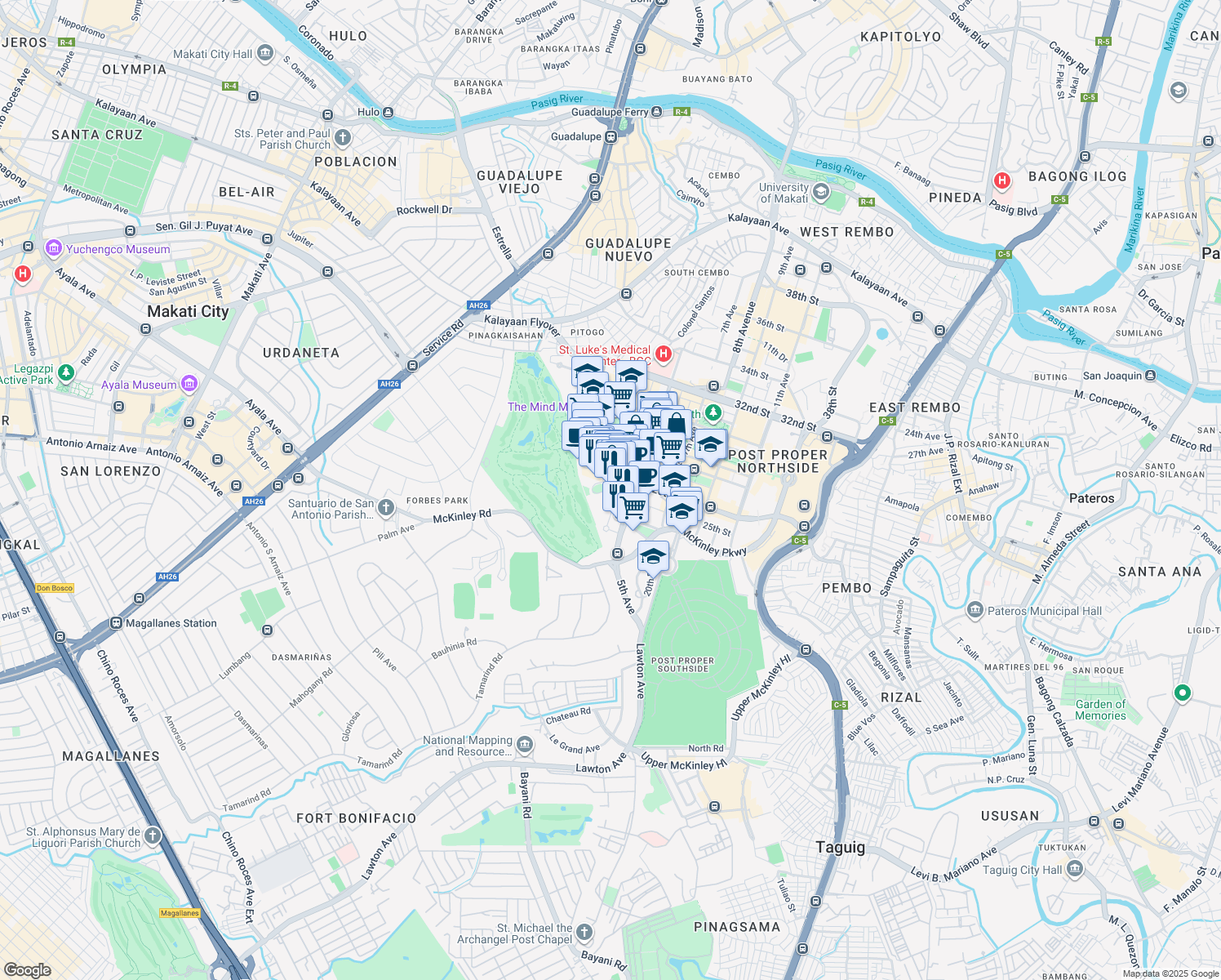 map of restaurants, bars, coffee shops, grocery stores, and more near in Taguig