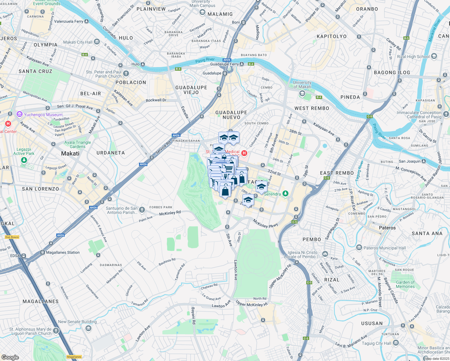 map of restaurants, bars, coffee shops, grocery stores, and more near 3rd Avenue in Taguig