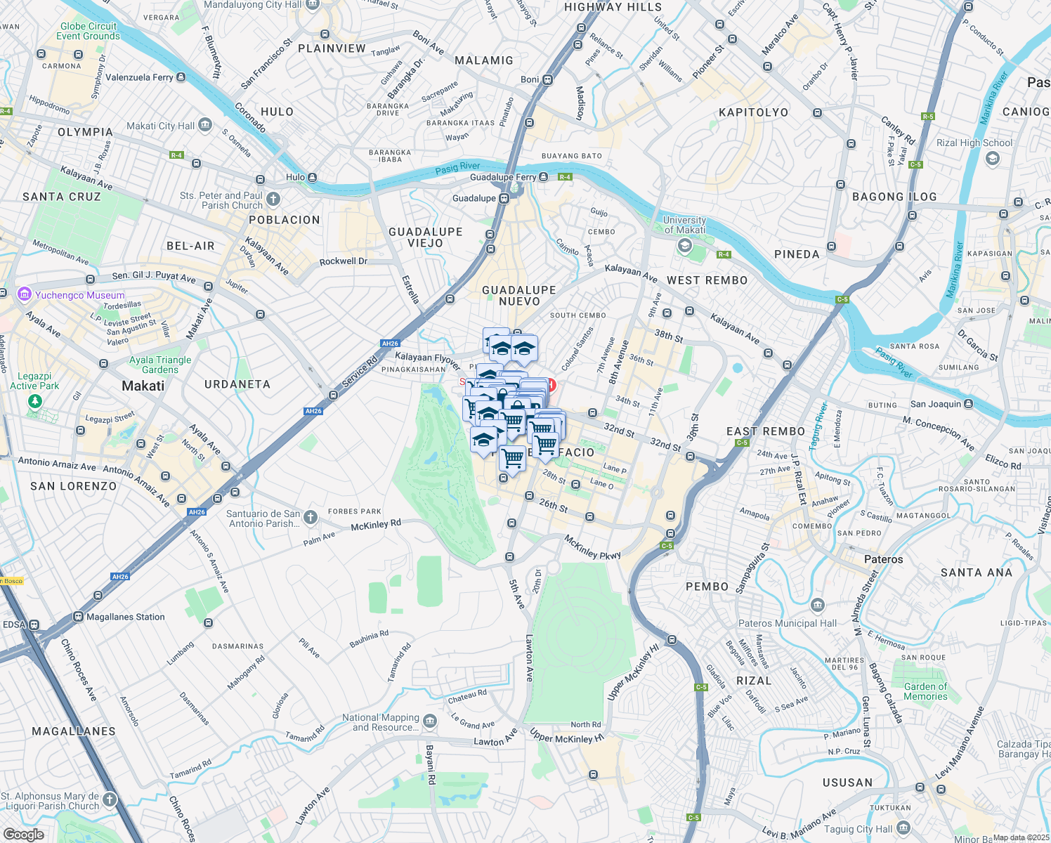 map of restaurants, bars, coffee shops, grocery stores, and more near 3rd Avenue in Taguig