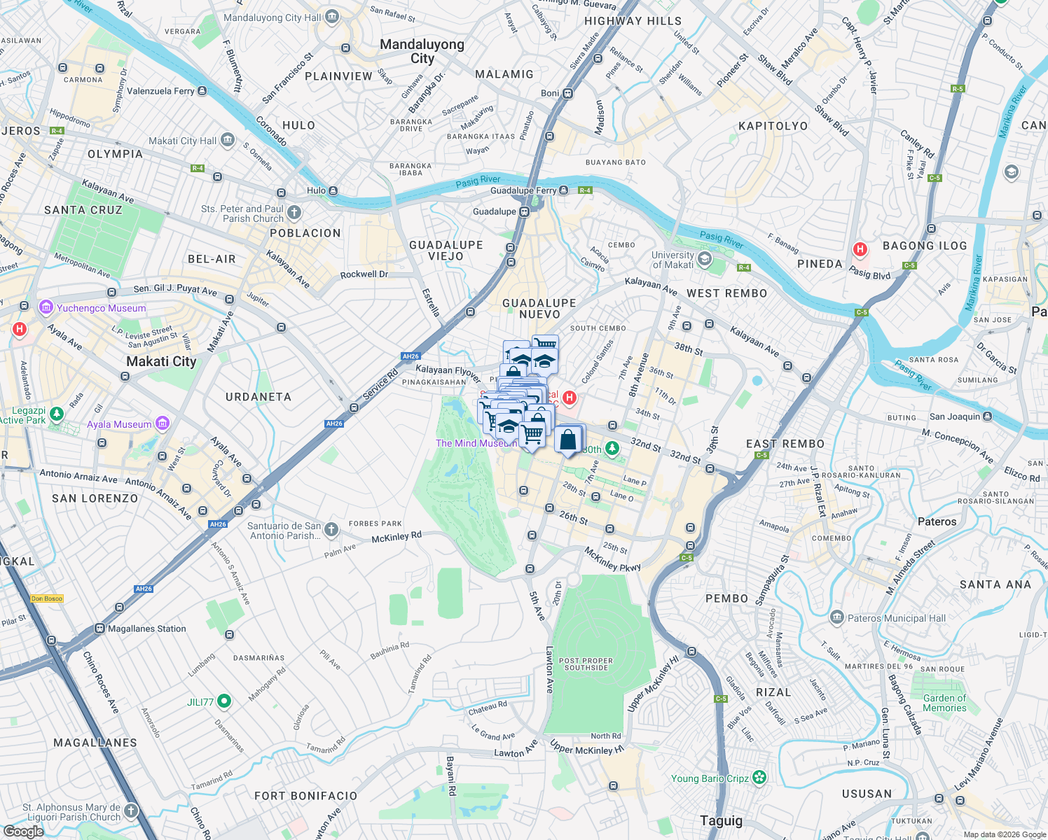 map of restaurants, bars, coffee shops, grocery stores, and more near 3rd Avenue in Taguig