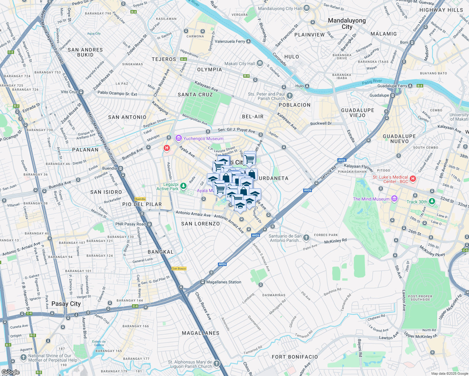 map of restaurants, bars, coffee shops, grocery stores, and more near 6752 Makati Avenue in Makati