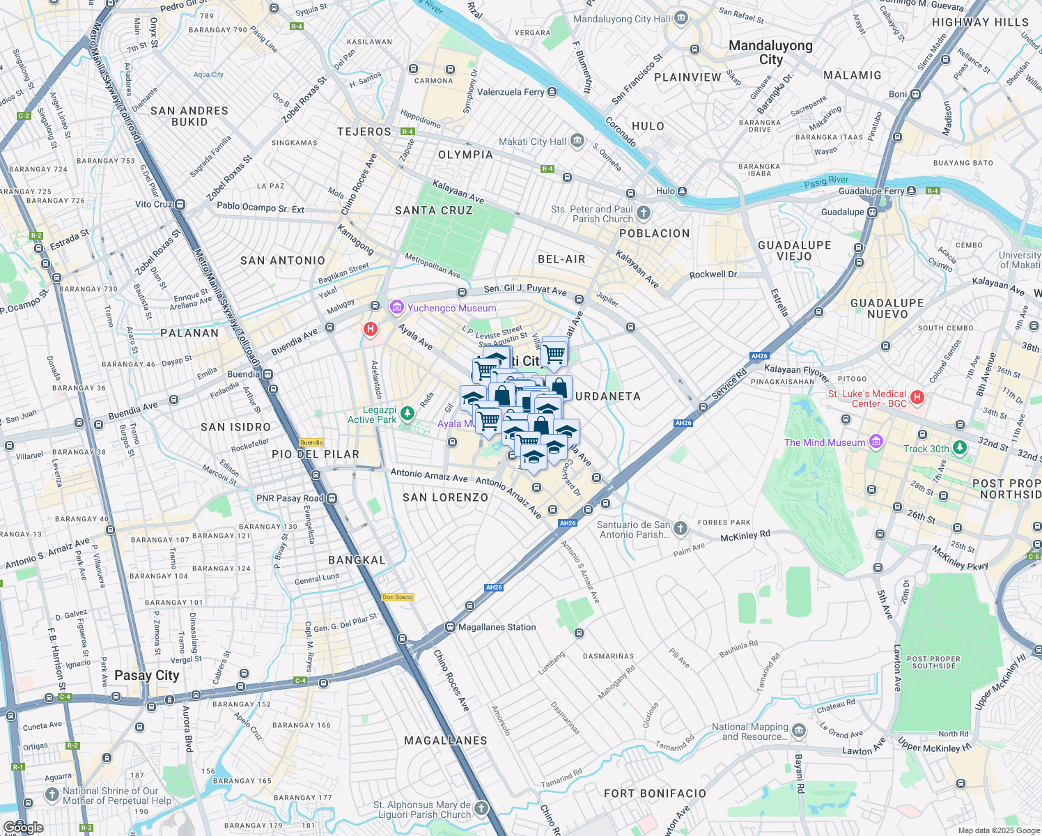 map of restaurants, bars, coffee shops, grocery stores, and more near 6752 Makati Avenue in Makati