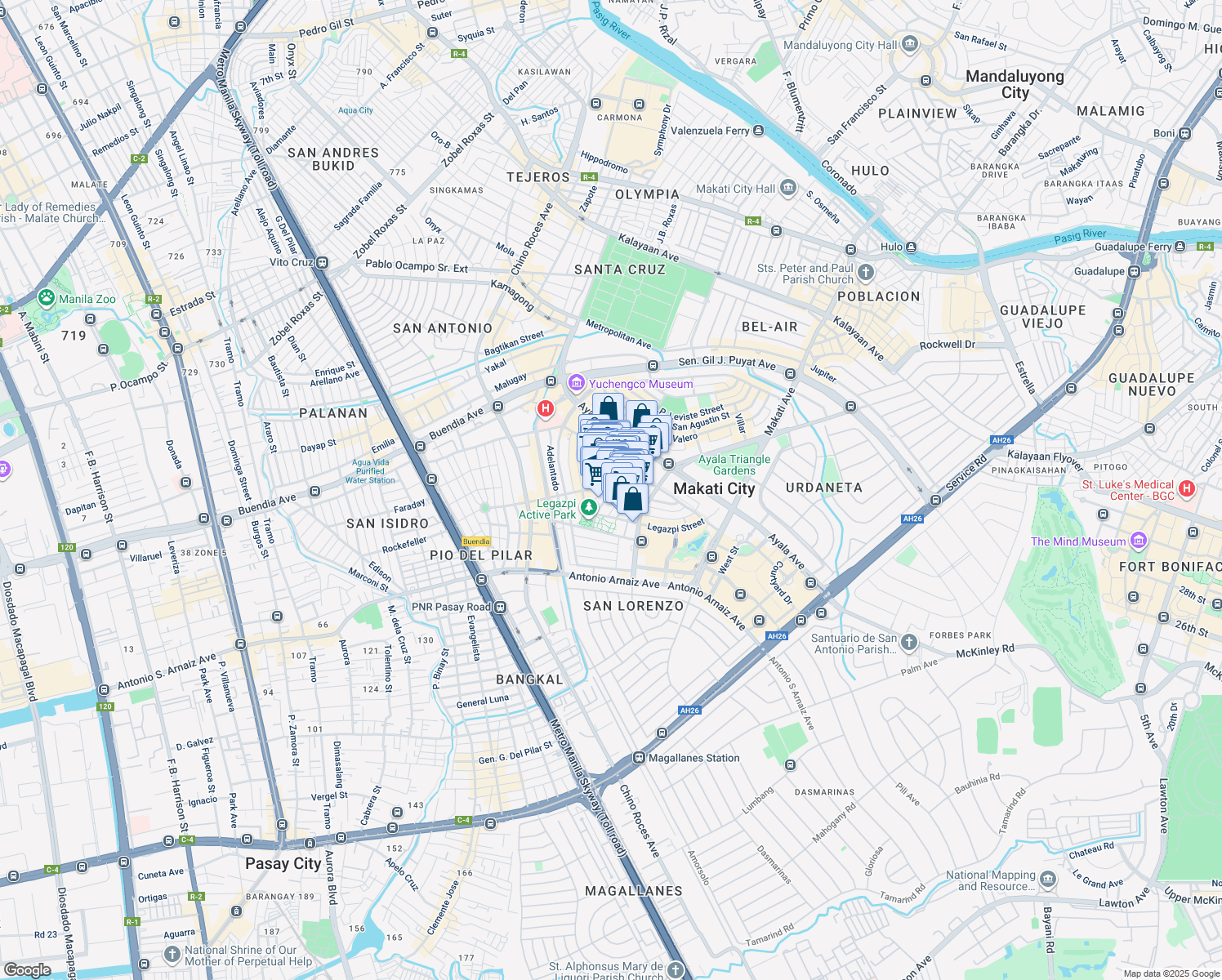 map of restaurants, bars, coffee shops, grocery stores, and more near 111 Rada in Makati