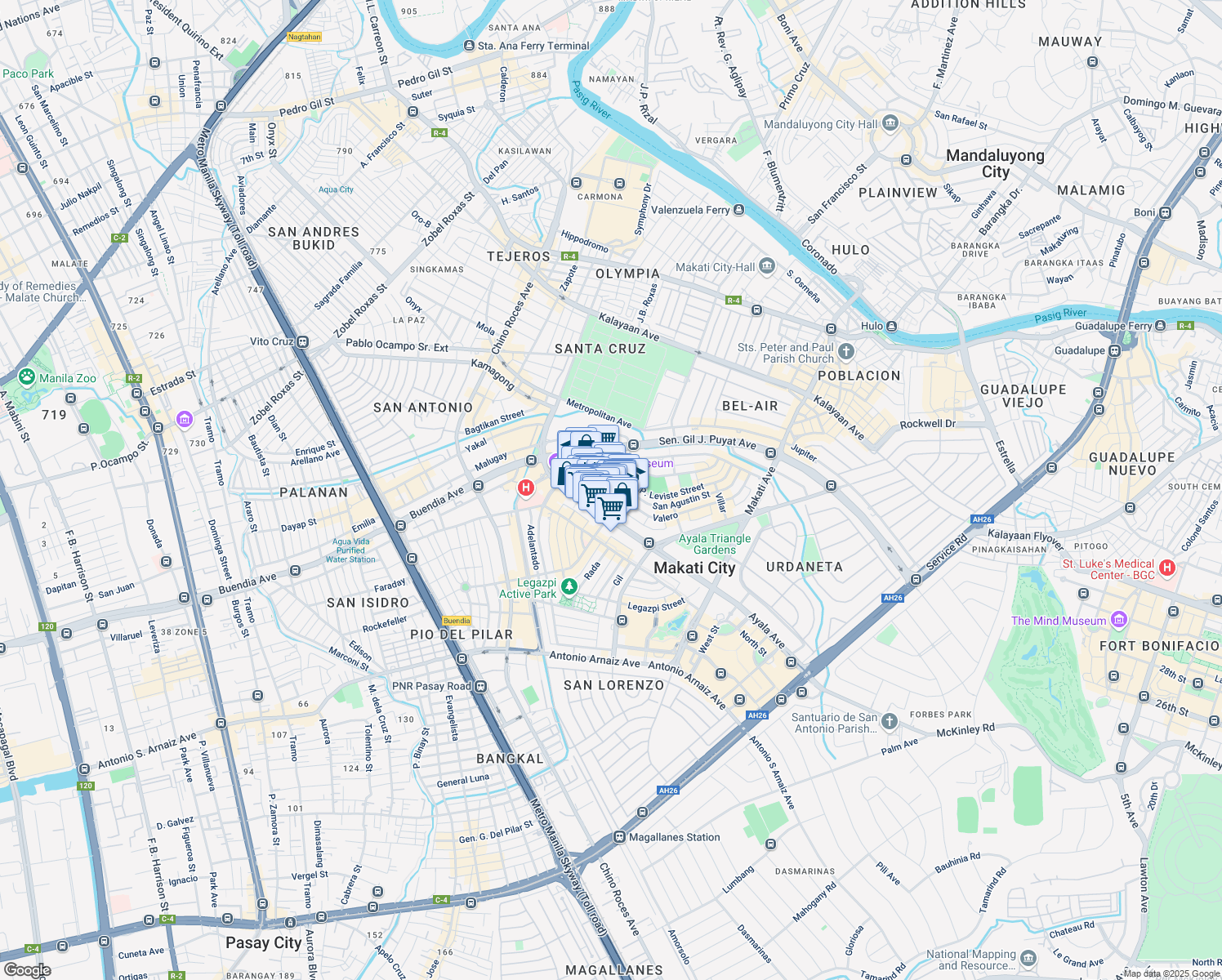 map of restaurants, bars, coffee shops, grocery stores, and more near 114 Valero Access Road 4 in Makati