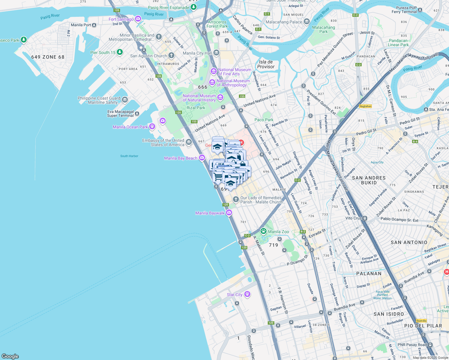 map of restaurants, bars, coffee shops, grocery stores, and more near in Manila