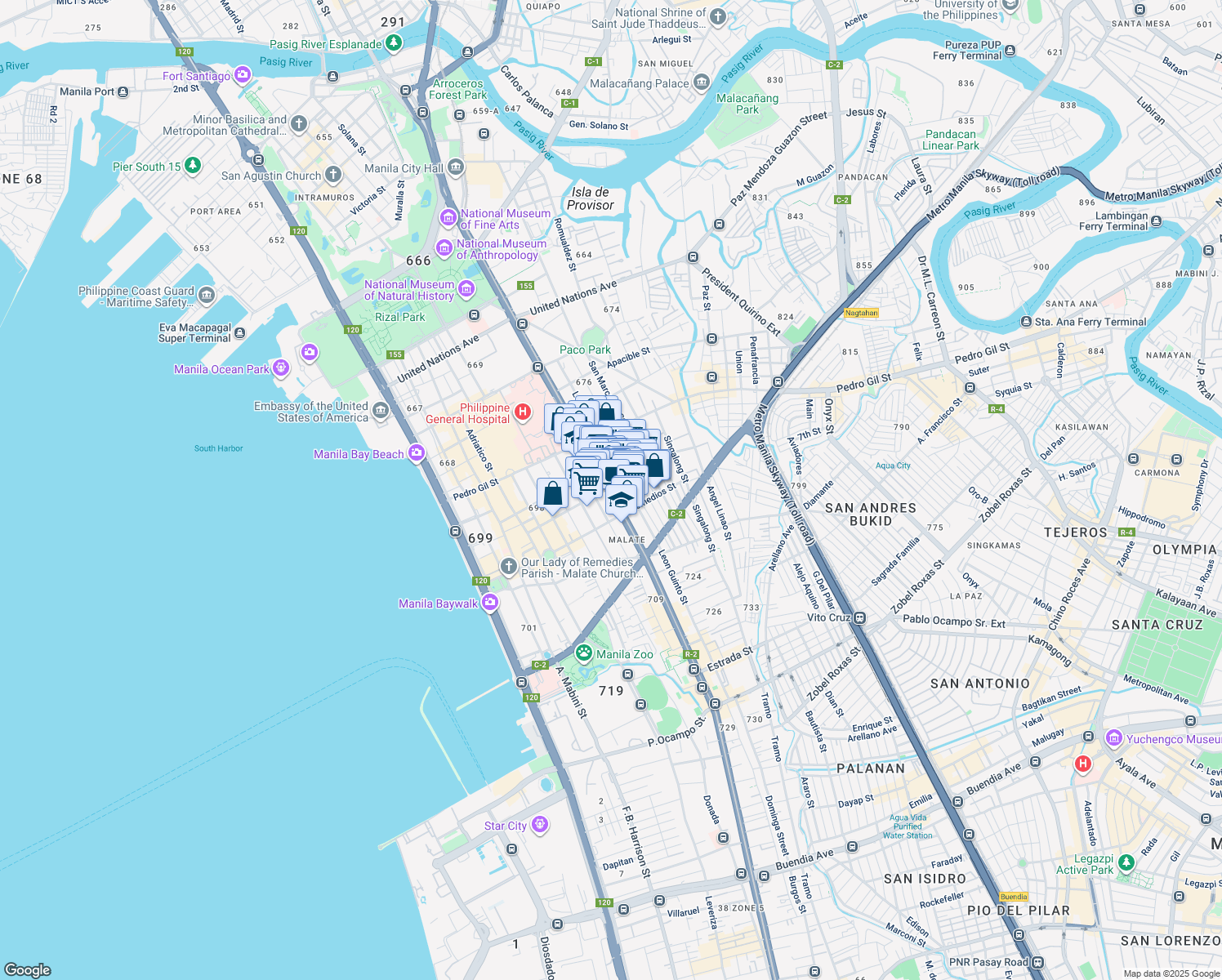 map of restaurants, bars, coffee shops, grocery stores, and more near 1203 Radial Road 2 in Manila