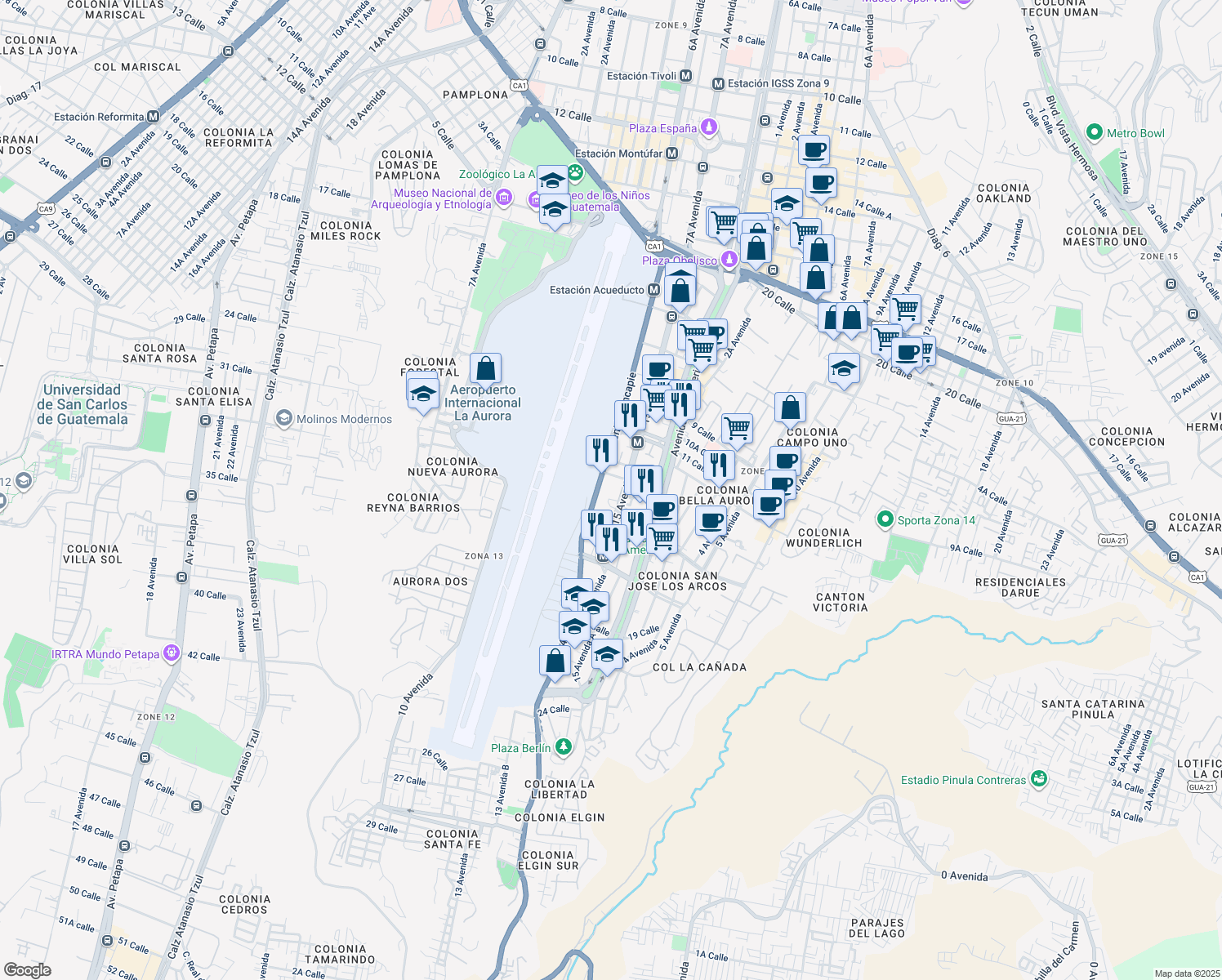 map of restaurants, bars, coffee shops, grocery stores, and more near 14-72 15 Avenida in Ciudad de Guatemala