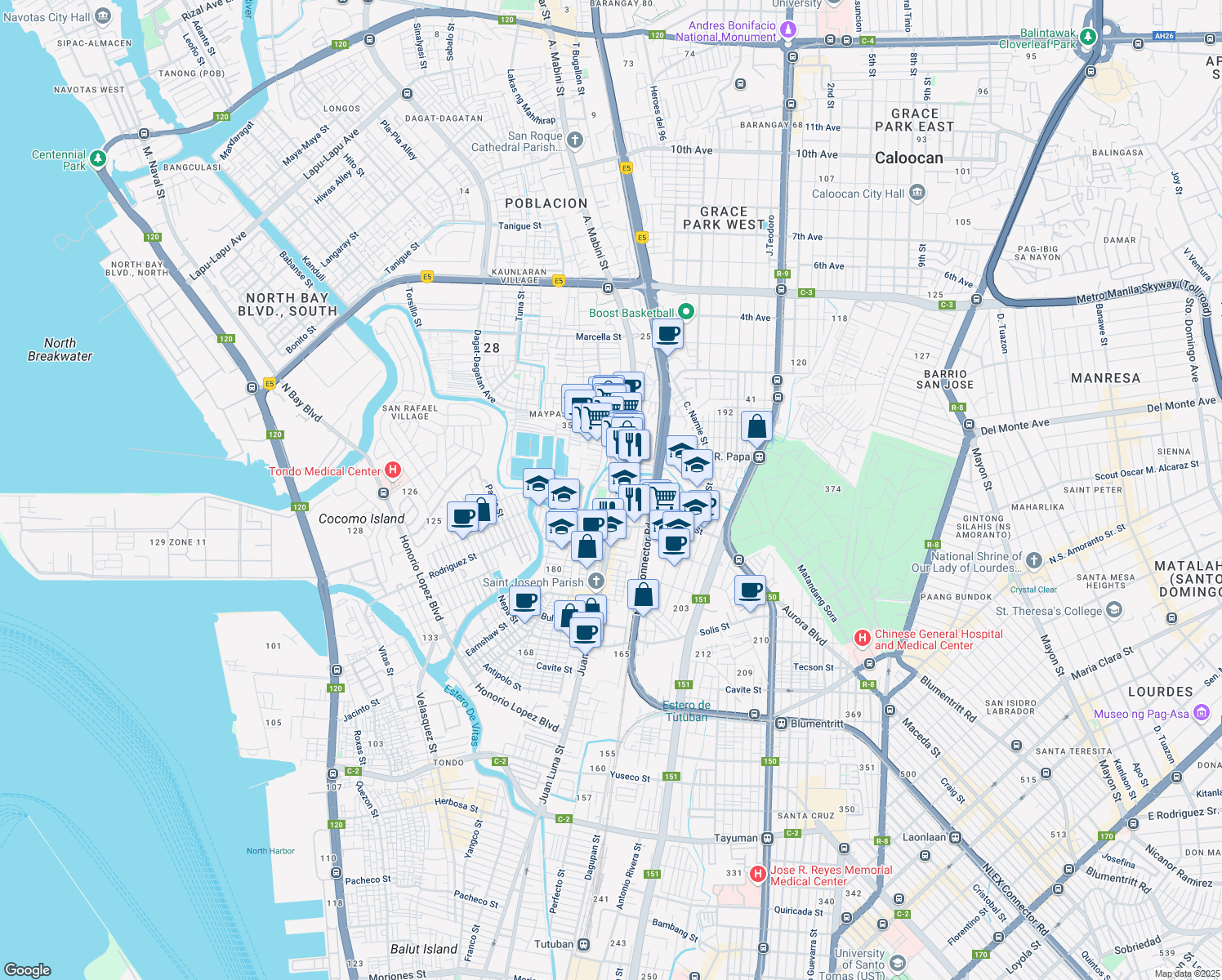 map of restaurants, bars, coffee shops, grocery stores, and more near Carmen in Manila