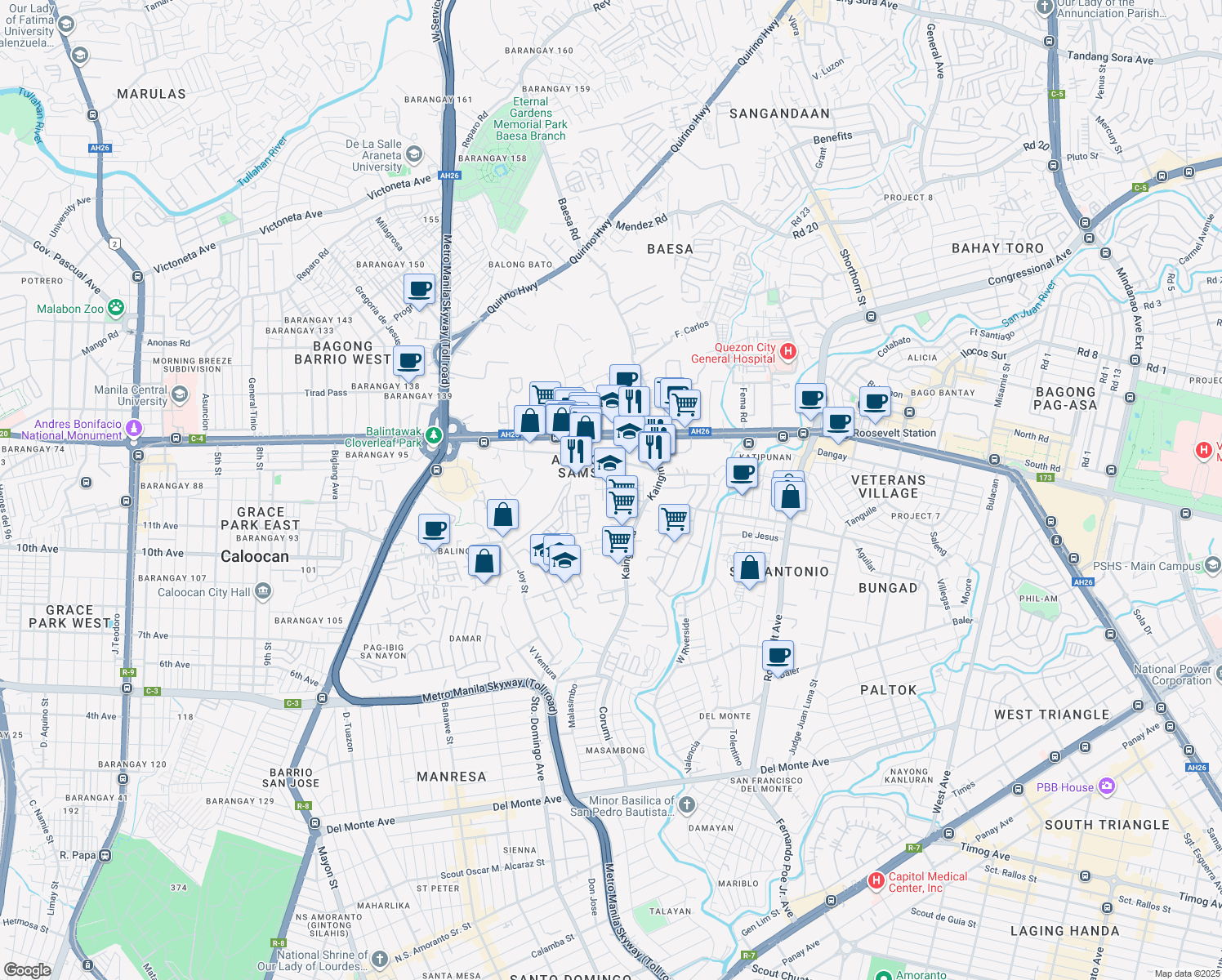 map of restaurants, bars, coffee shops, grocery stores, and more near Unit U 102 ,Baetiong Drive ,Apolonio, Samson Balintawak Q. Baetiong Drive in Quezon City