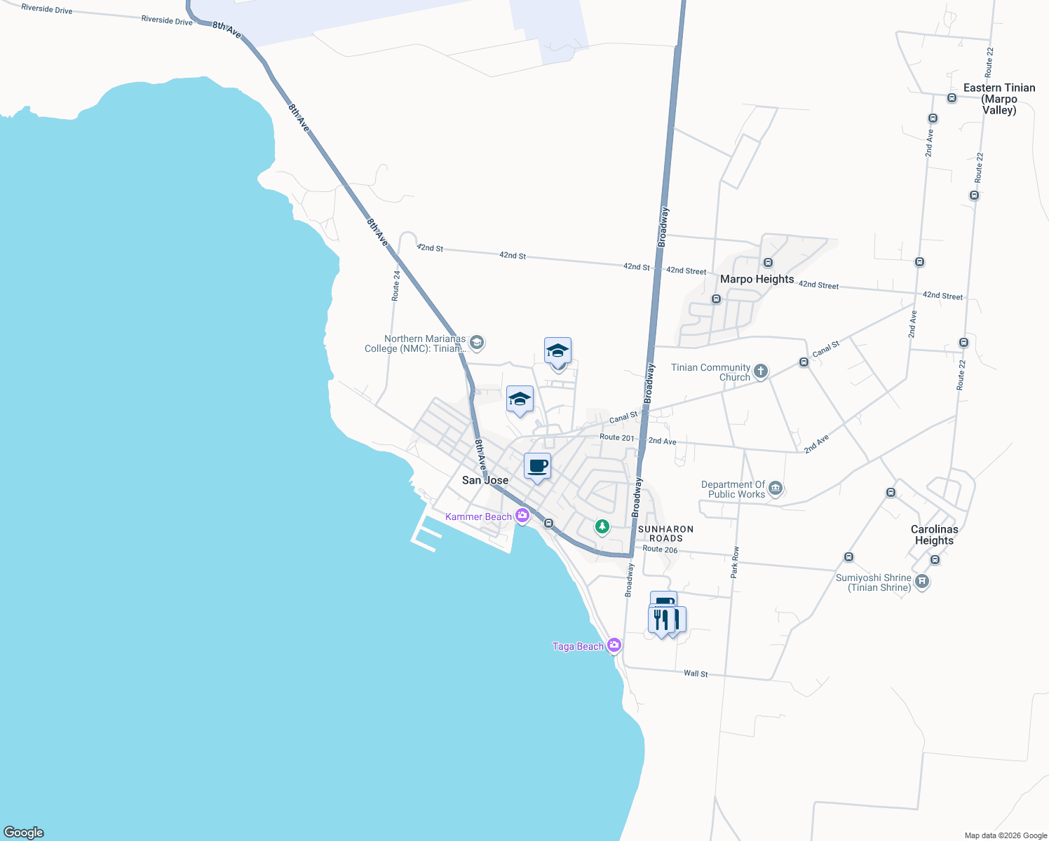 map of restaurants, bars, coffee shops, grocery stores, and more near Canal Street in San Jose