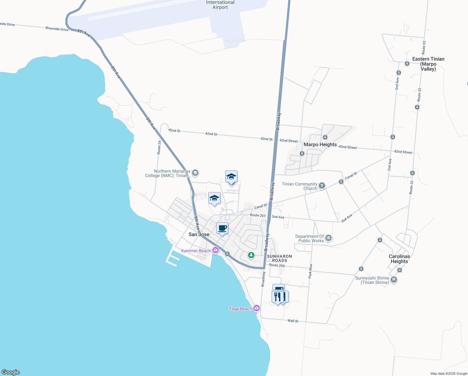 map of restaurants, bars, coffee shops, grocery stores, and more near Unnamed Road in San Jose